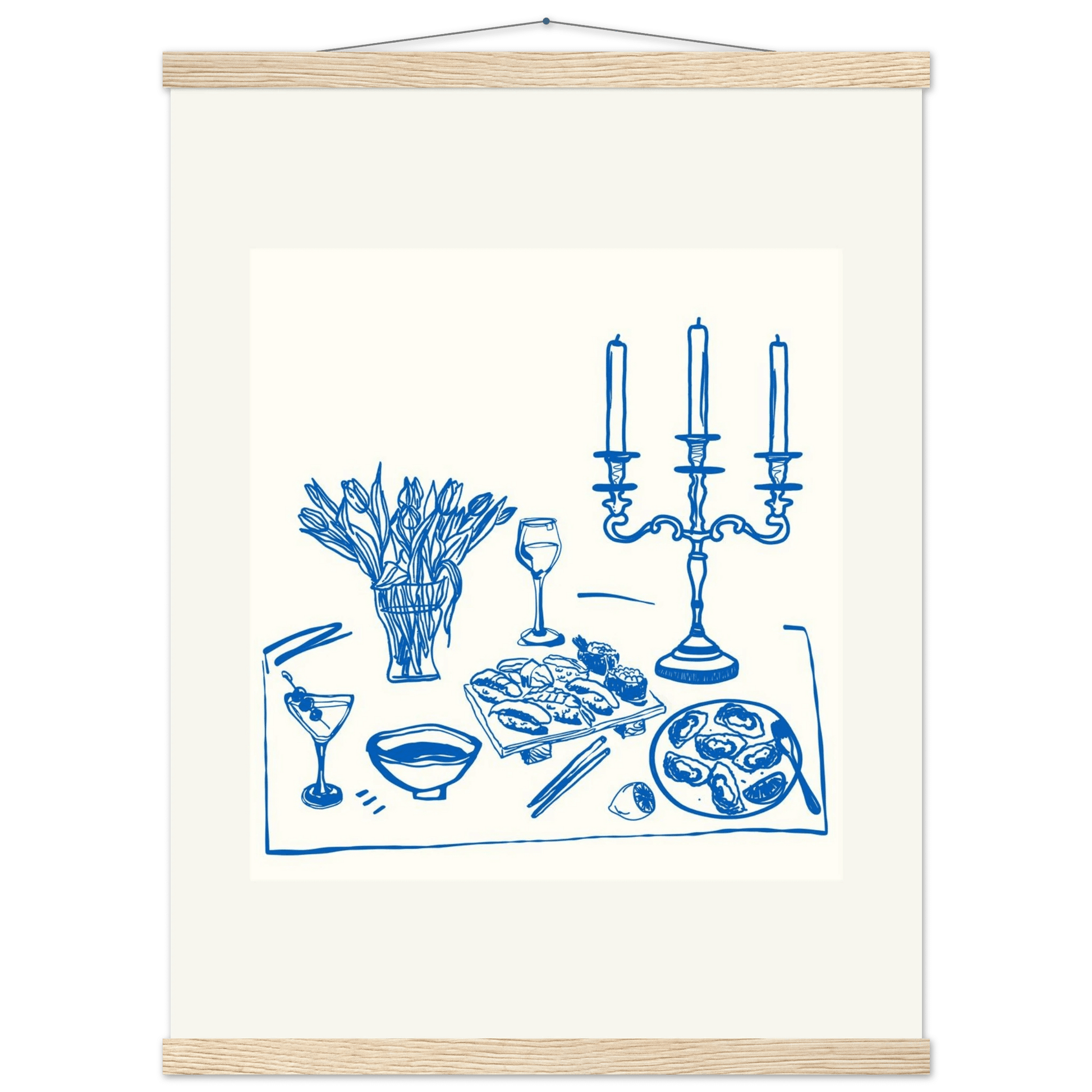 Fine Dining Table Print | Blue Line Art Kitchen Wall Art | Elegant Dining Room Poster - Evergreen Posters