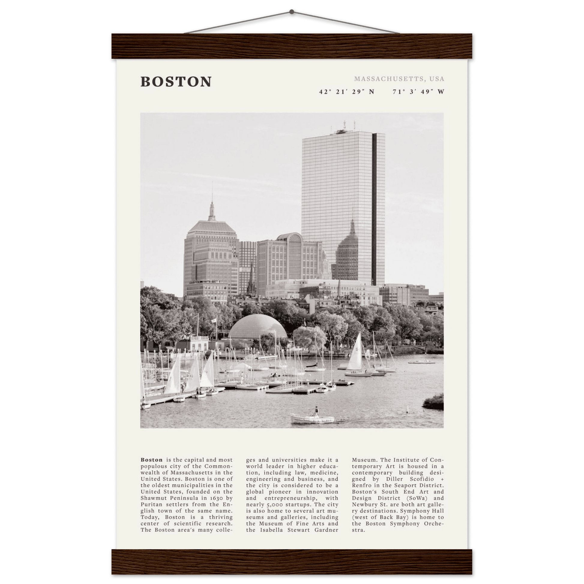 Boston Poster | Black & White Charles River Skyline Wall Art | Massachusetts Print - Evergreen Posters