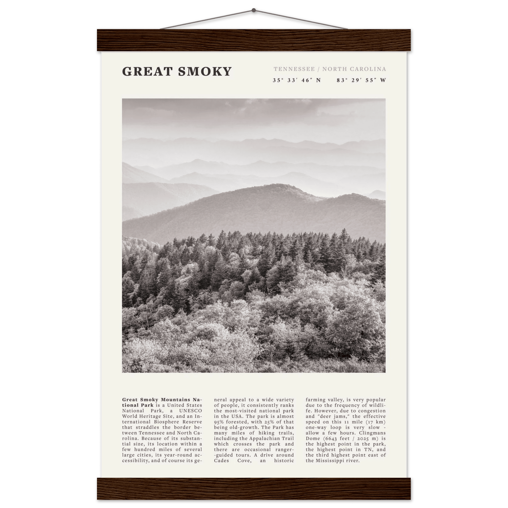 Great Smoky Mountains Poster | Black & White National Park Wall Art | Tennessee Print - Evergreen Posters