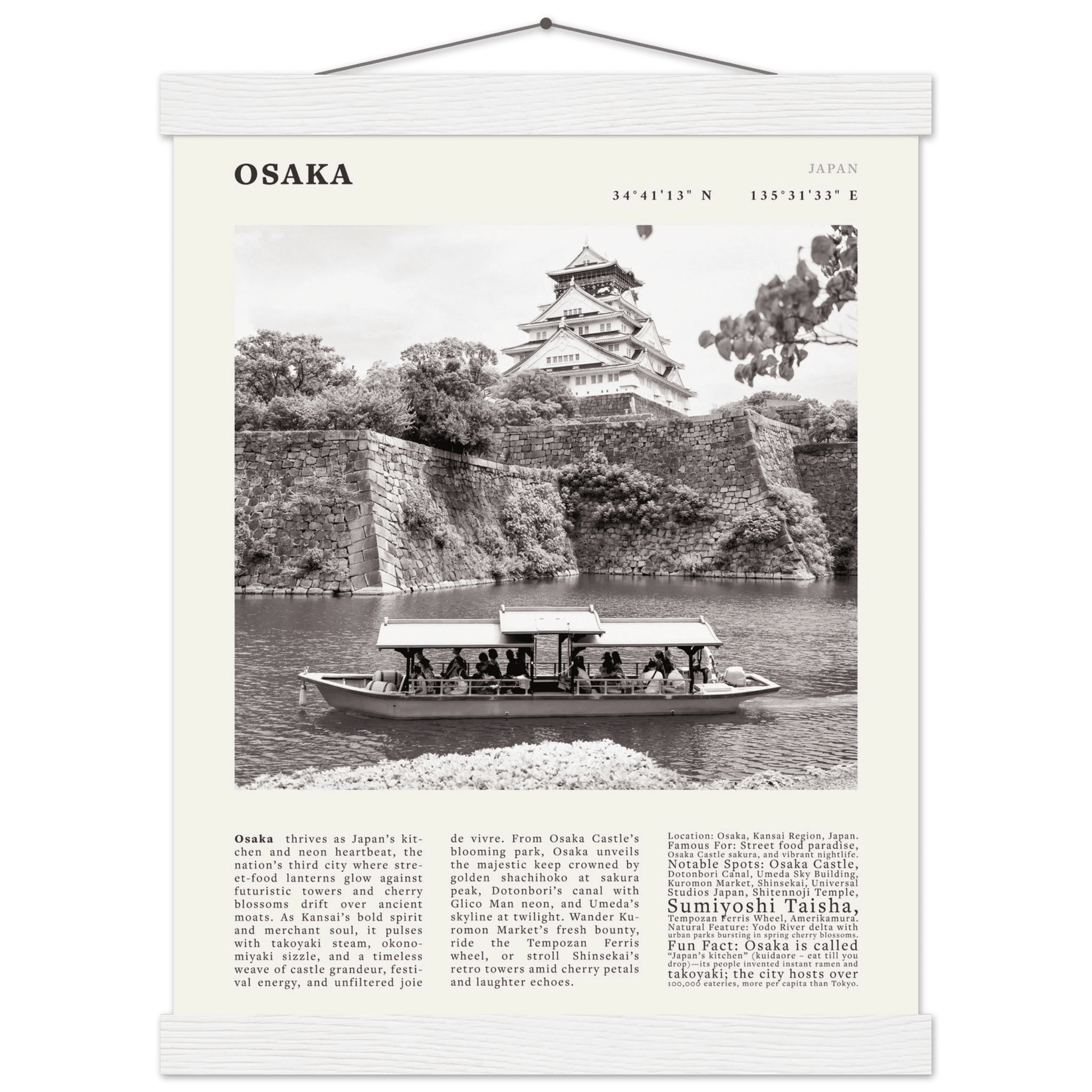 Osaka Poster Black and White – Vintage Osaka Castle Cherry Blossom Print (Digital & Printed Options) - Evergreen Posters