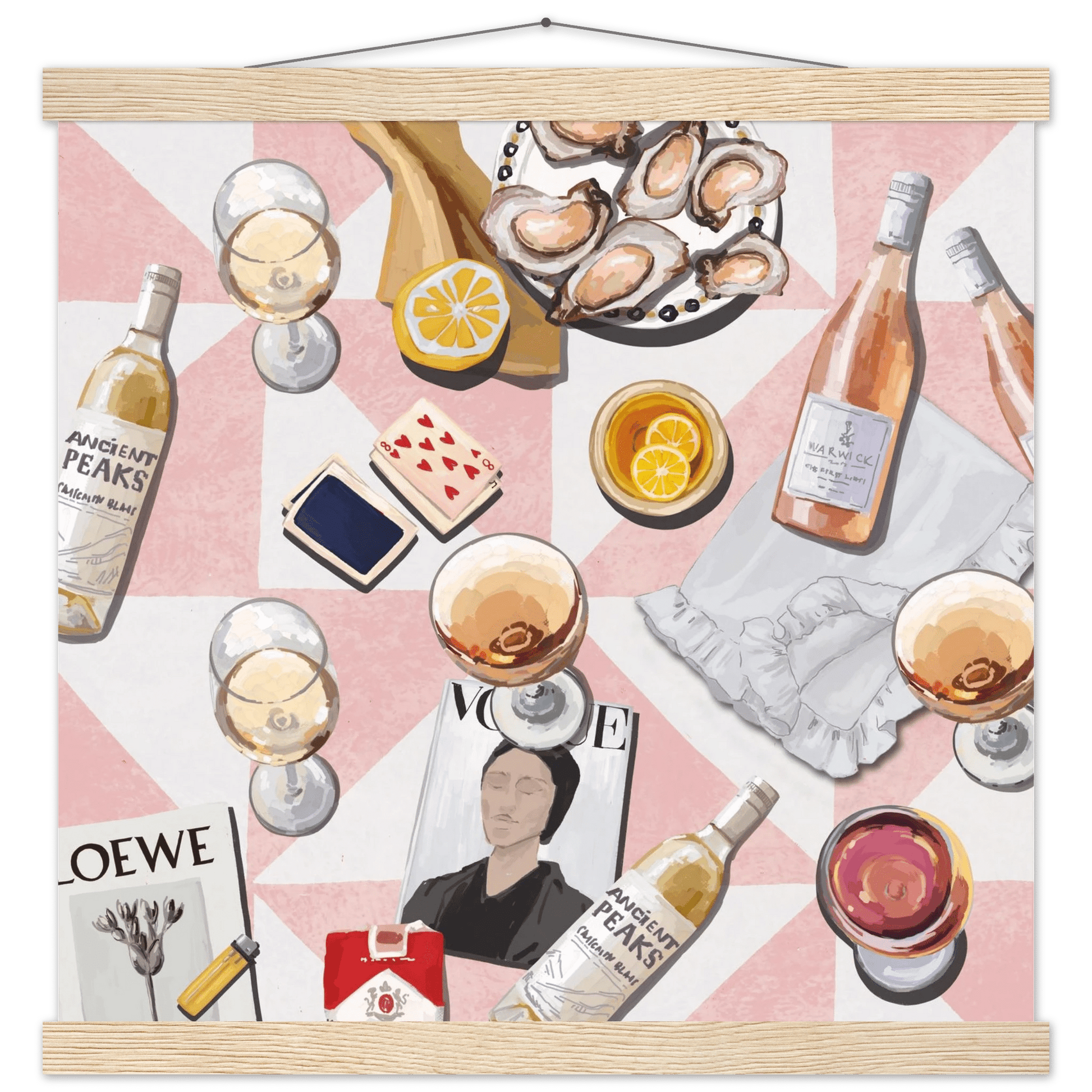 Vogue Oysters & Rosé Poster | Dopamine Decor Luxury Wall Art | Pink Tile Square Print - Evergreen Posters