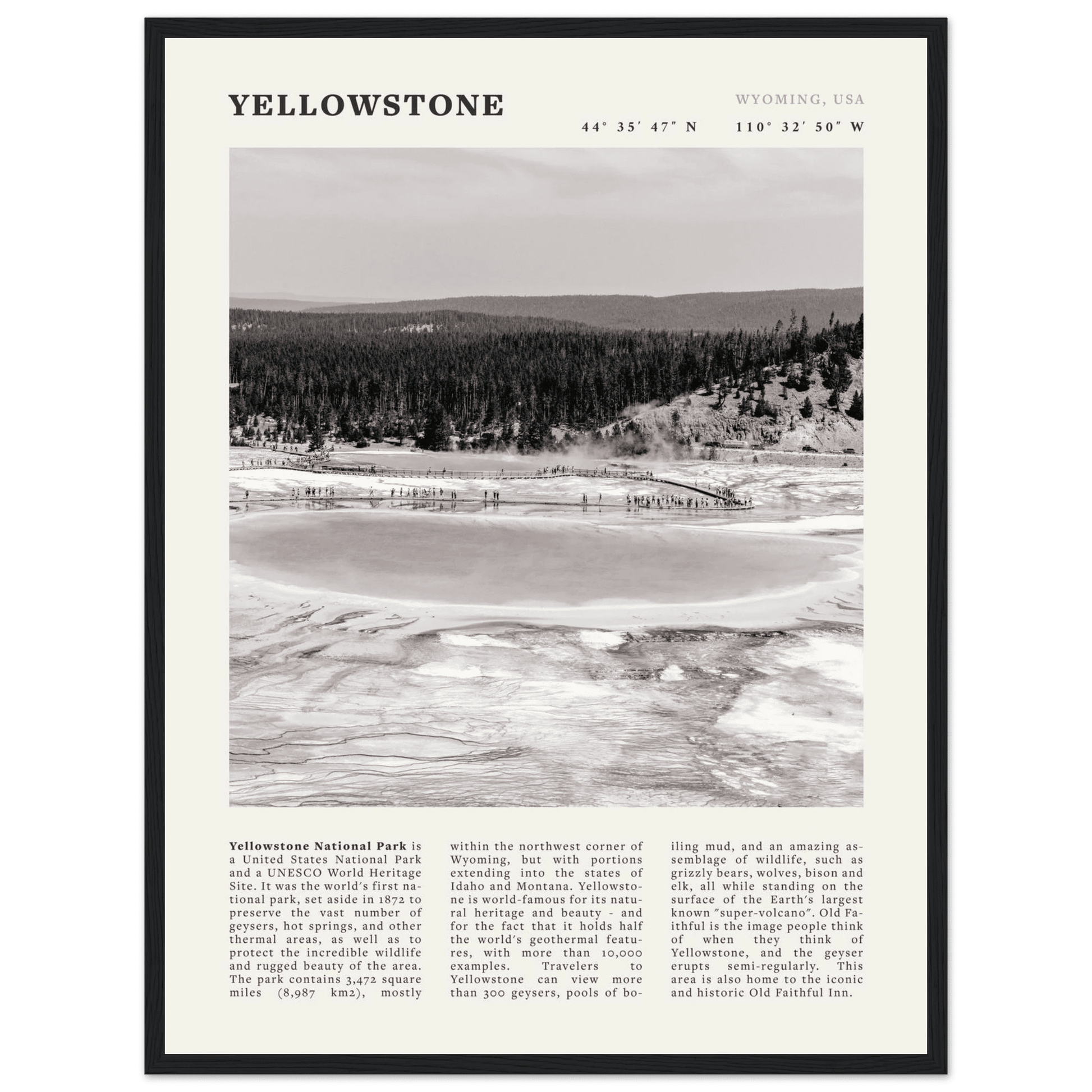 Yellowstone Poster | Black & White Grand Prismatic Spring Wall Art | WY Print - Evergreen Posters