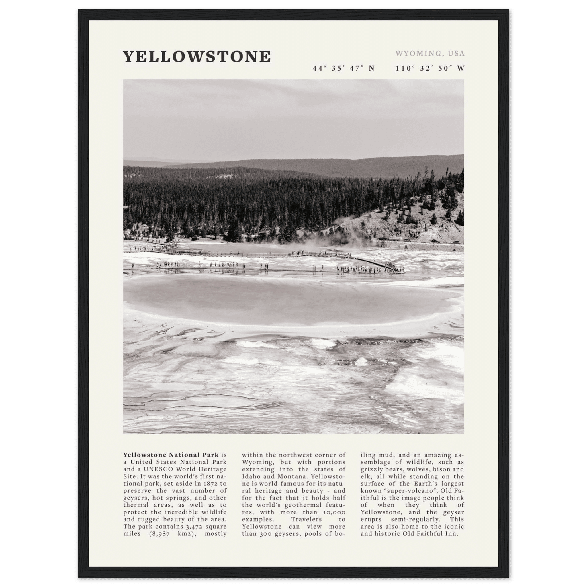 Yellowstone Poster | Black & White Grand Prismatic Spring Wall Art | WY Print - Evergreen Posters