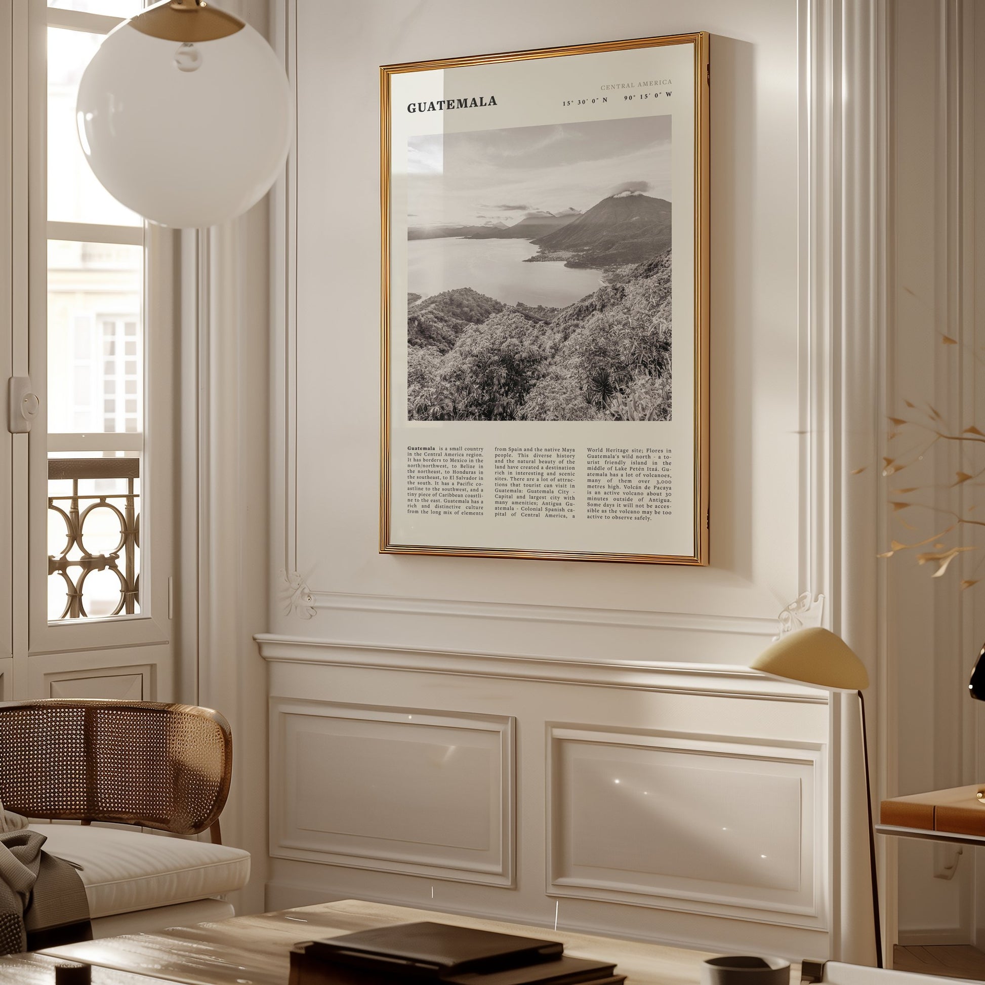 Guatemala Poster | Black & White Lake Atitlan Wall Art | Central America Travel Print - Evergreen Posters