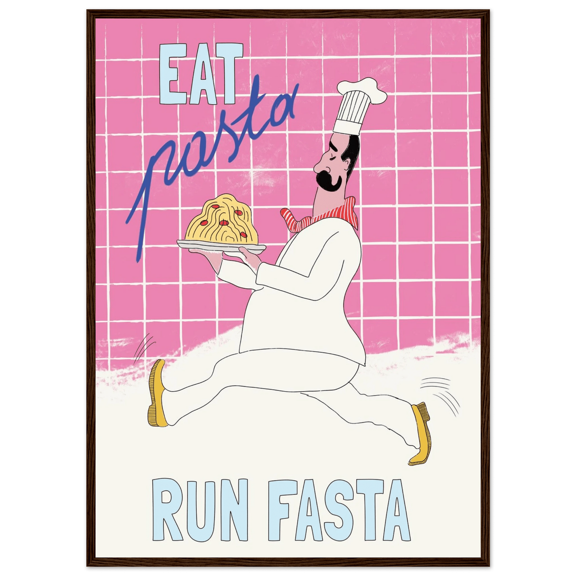 Eat Pasta Run Fasta Poster – Playful Kitchen Wall Art Print (Pink Edition) - Evergreen Posters