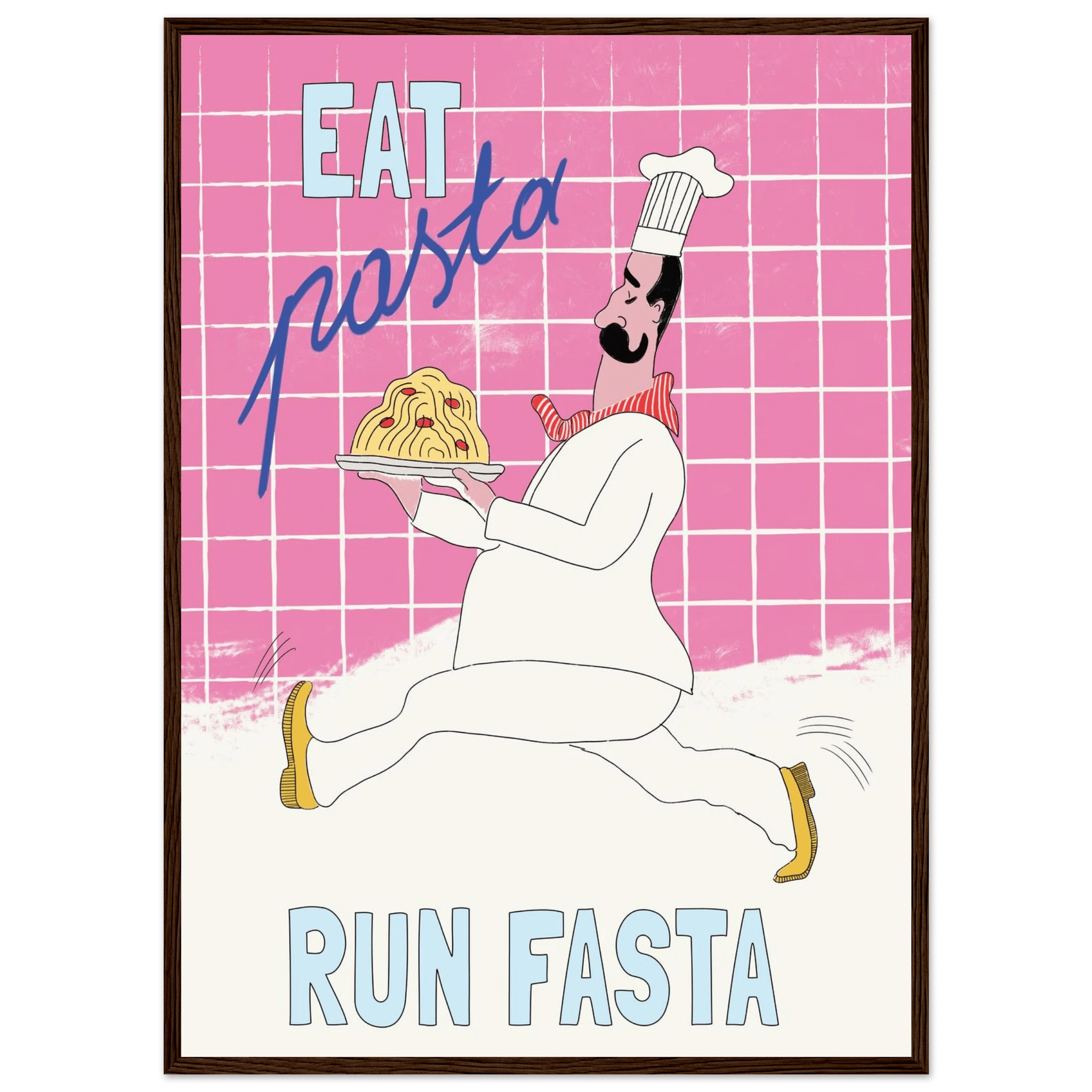 Eat Pasta Run Fasta Poster – Playful Kitchen Wall Art Print (Pink Edition) - Evergreen Posters