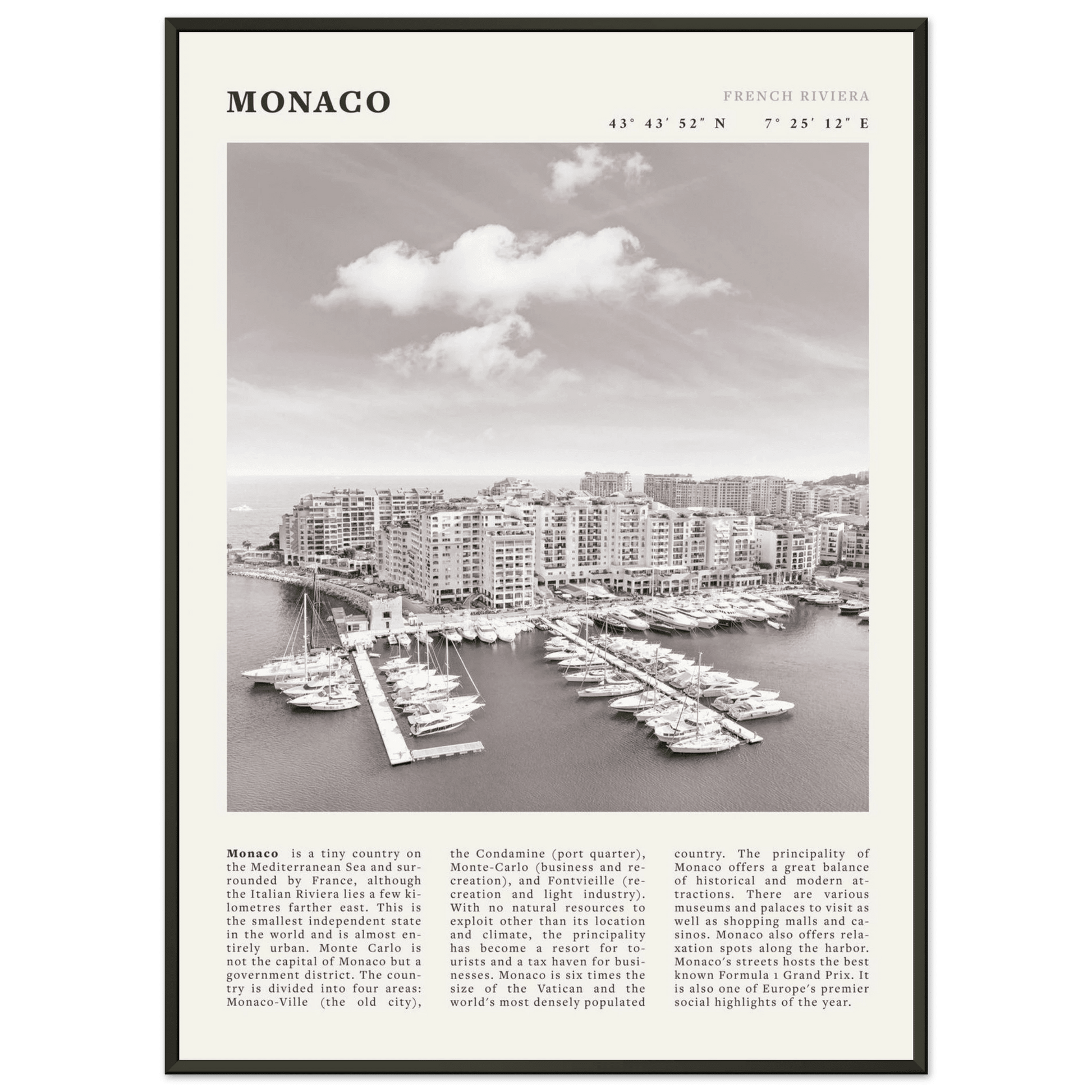Monaco Poster Black and White – Vintage Monte Carlo Harbor Print (Digital & Printed Options) - Evergreen Posters
