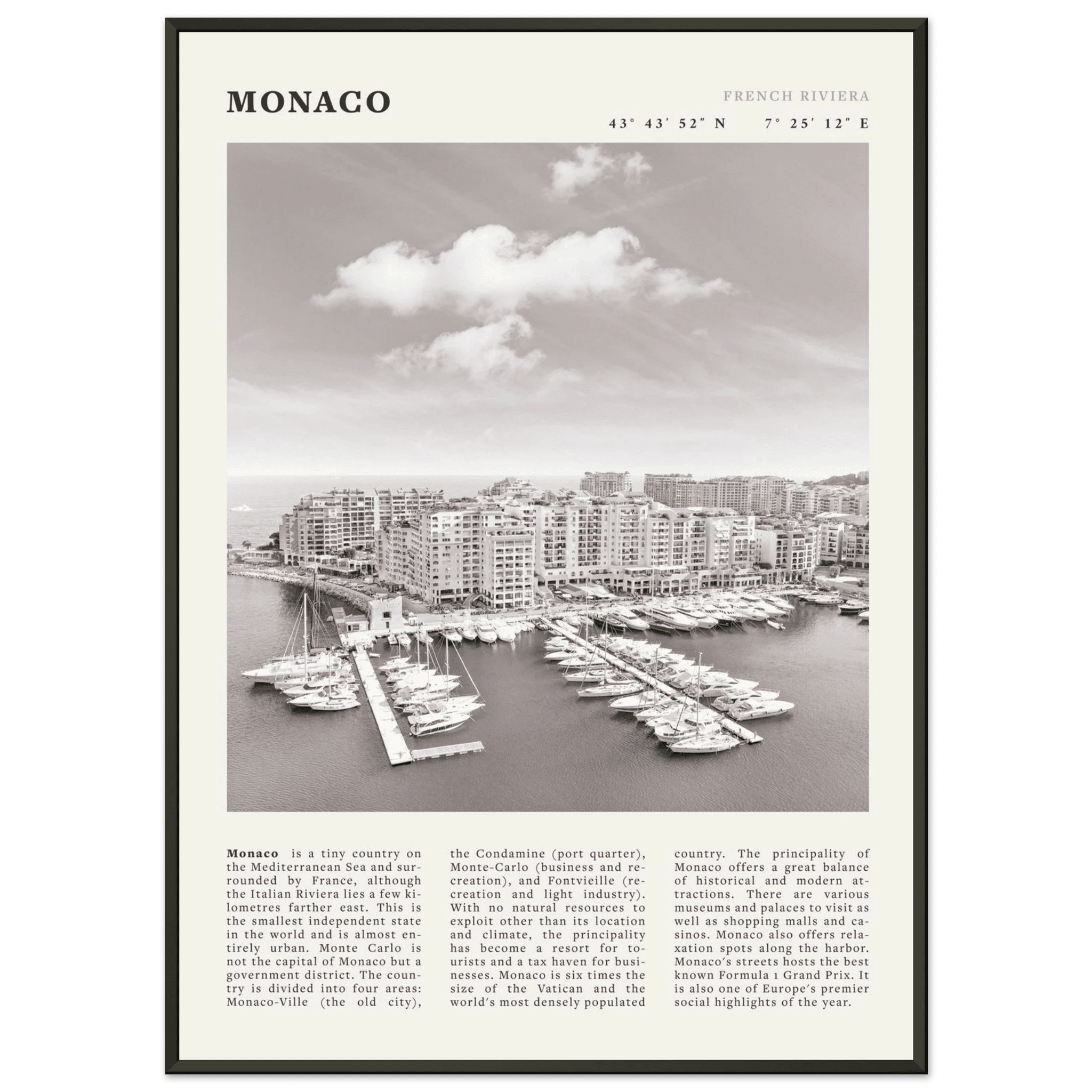 Monaco Poster Black and White – Vintage Monte Carlo Harbor Print (Digital & Printed Options) - Evergreen Posters