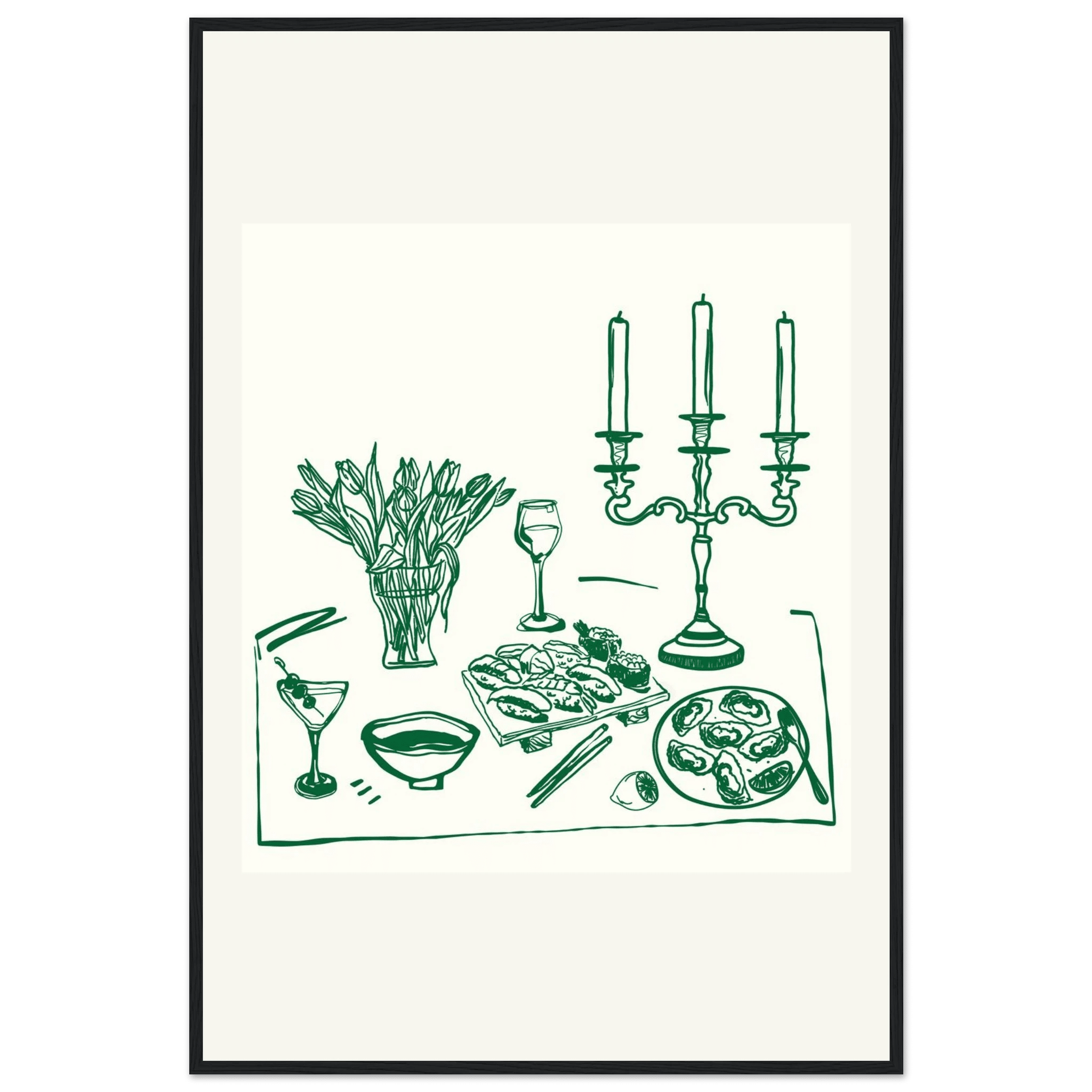 Fine Dining Table Print | Green Line Art Kitchen Wall Art | Elegant Dining Room Poster - Evergreen Posters