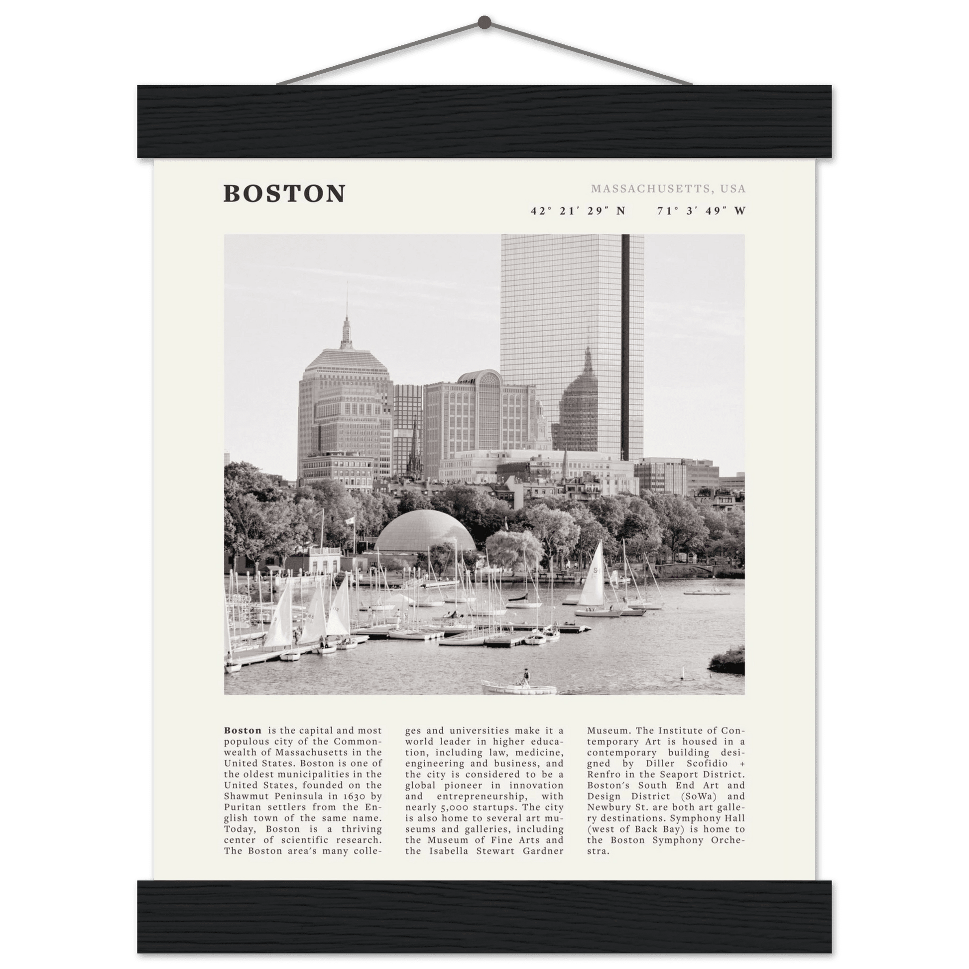 Boston Poster | Black & White Charles River Skyline Wall Art | Massachusetts Print - Evergreen Posters