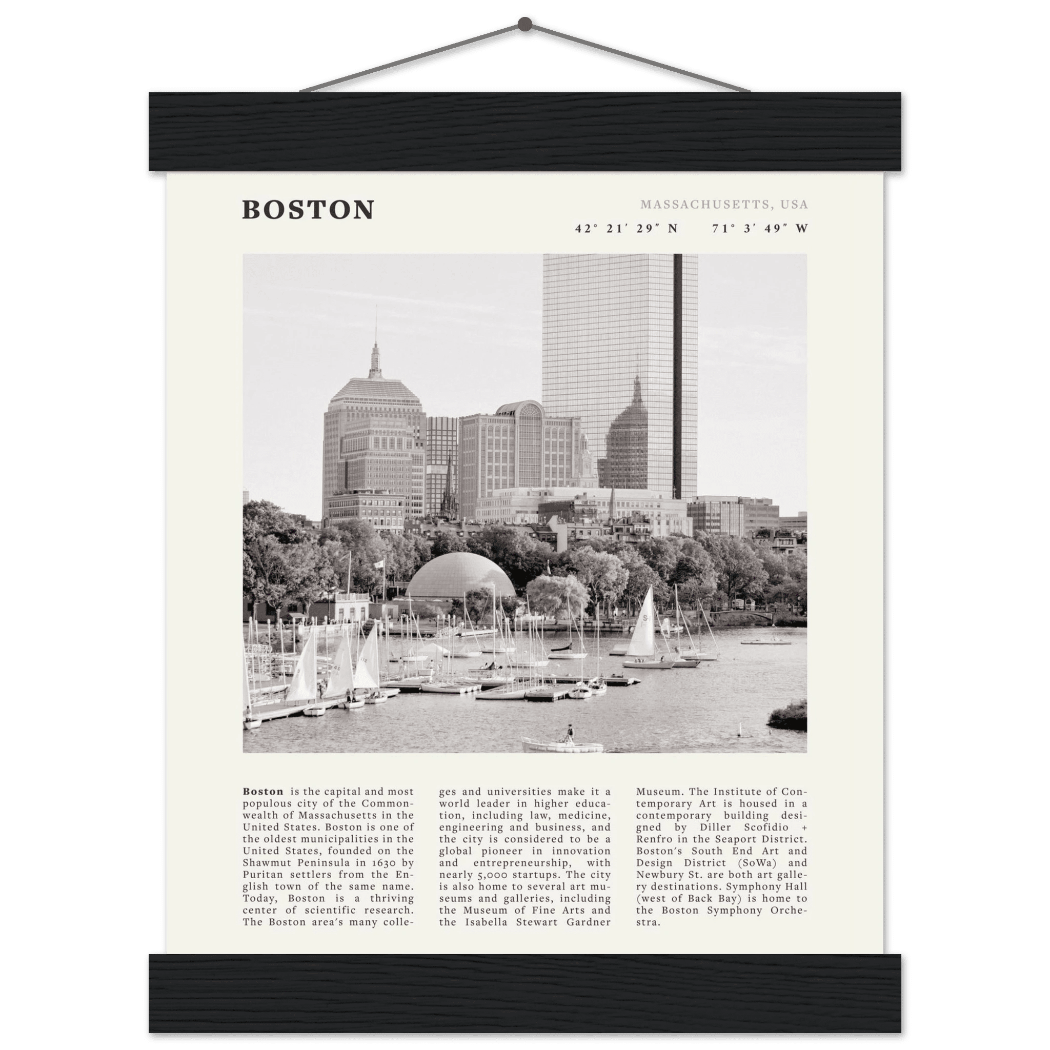 Boston Poster | Black & White Charles River Skyline Wall Art | Massachusetts Print - Evergreen Posters