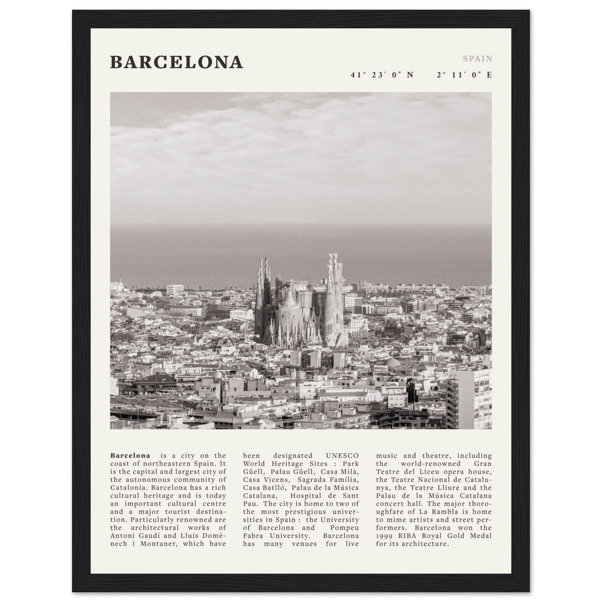 Barcelona Poster | Black & White Sagrada Familia Wall Art | Spain Travel Print - Evergreen Posters