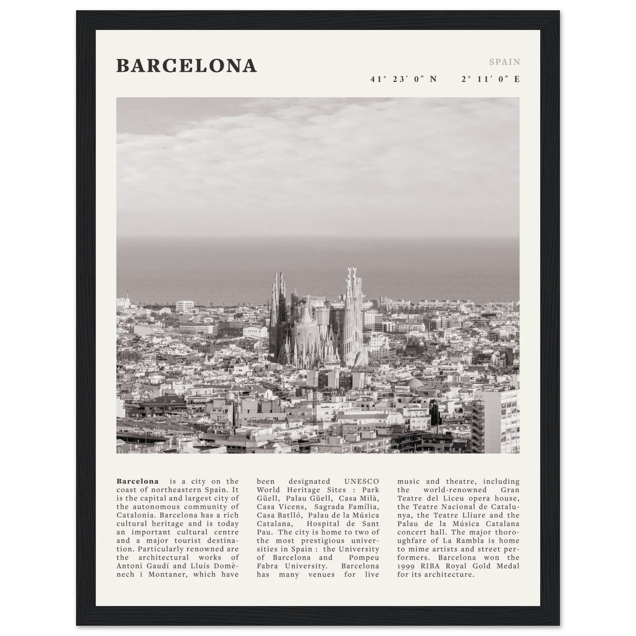 Barcelona Poster | Black & White Sagrada Familia Wall Art | Spain Travel Print - Evergreen Posters