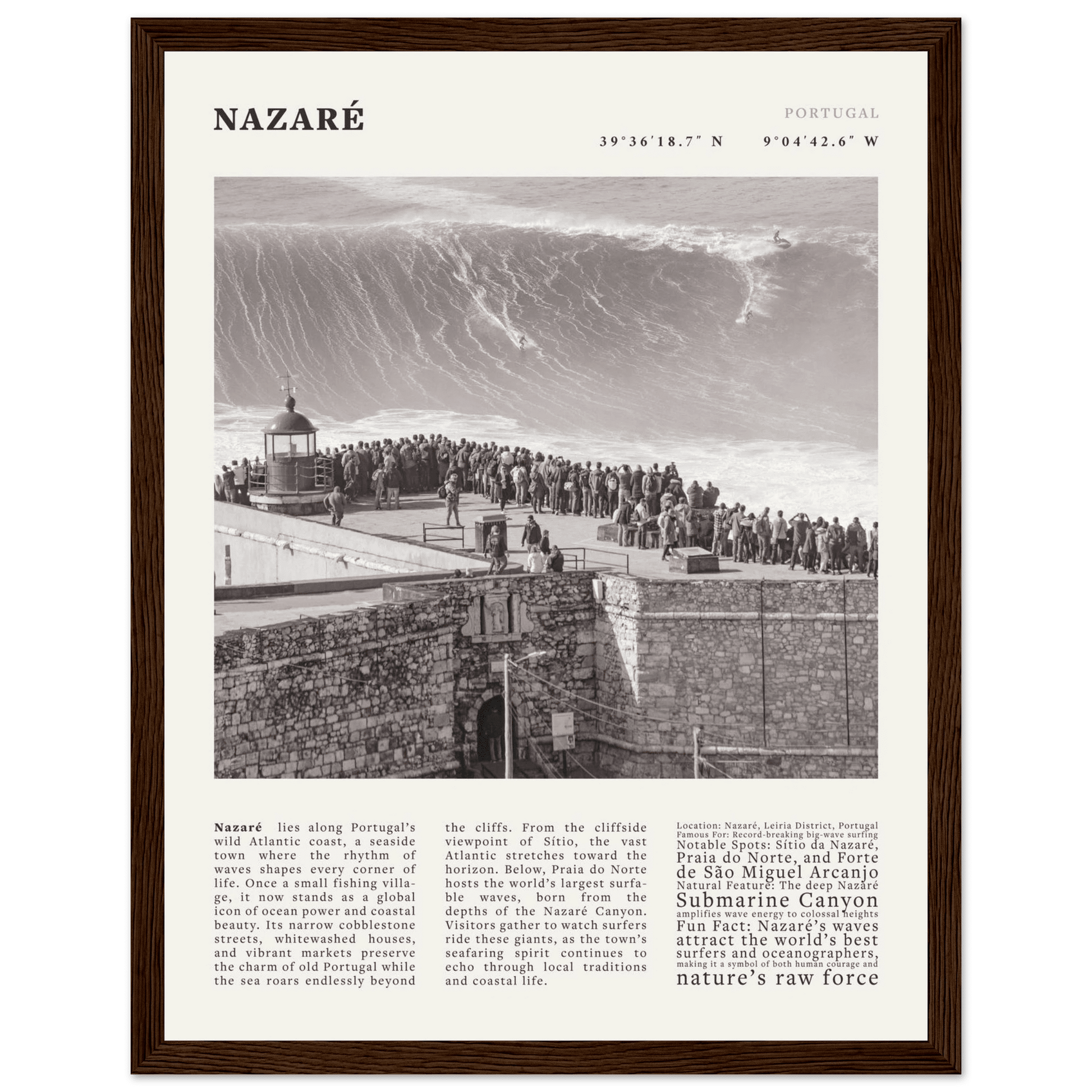 Nazaré Portugal Poster Black and White – Vintage Big Waves Surf Print (Digital & Printed Options) - Evergreen Posters