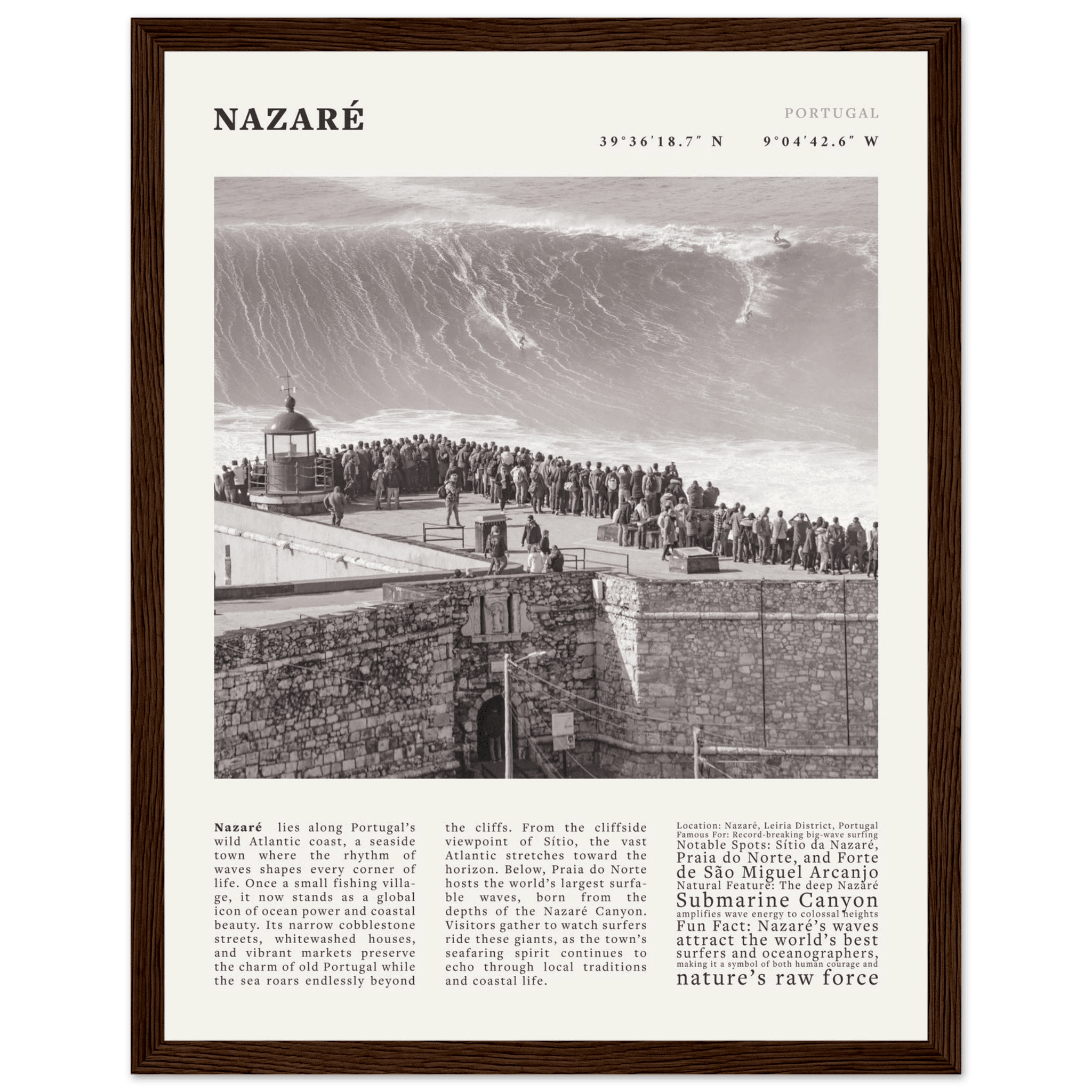Nazaré Portugal Poster Black and White – Vintage Big Waves Surf Print (Digital & Printed Options) - Evergreen Posters