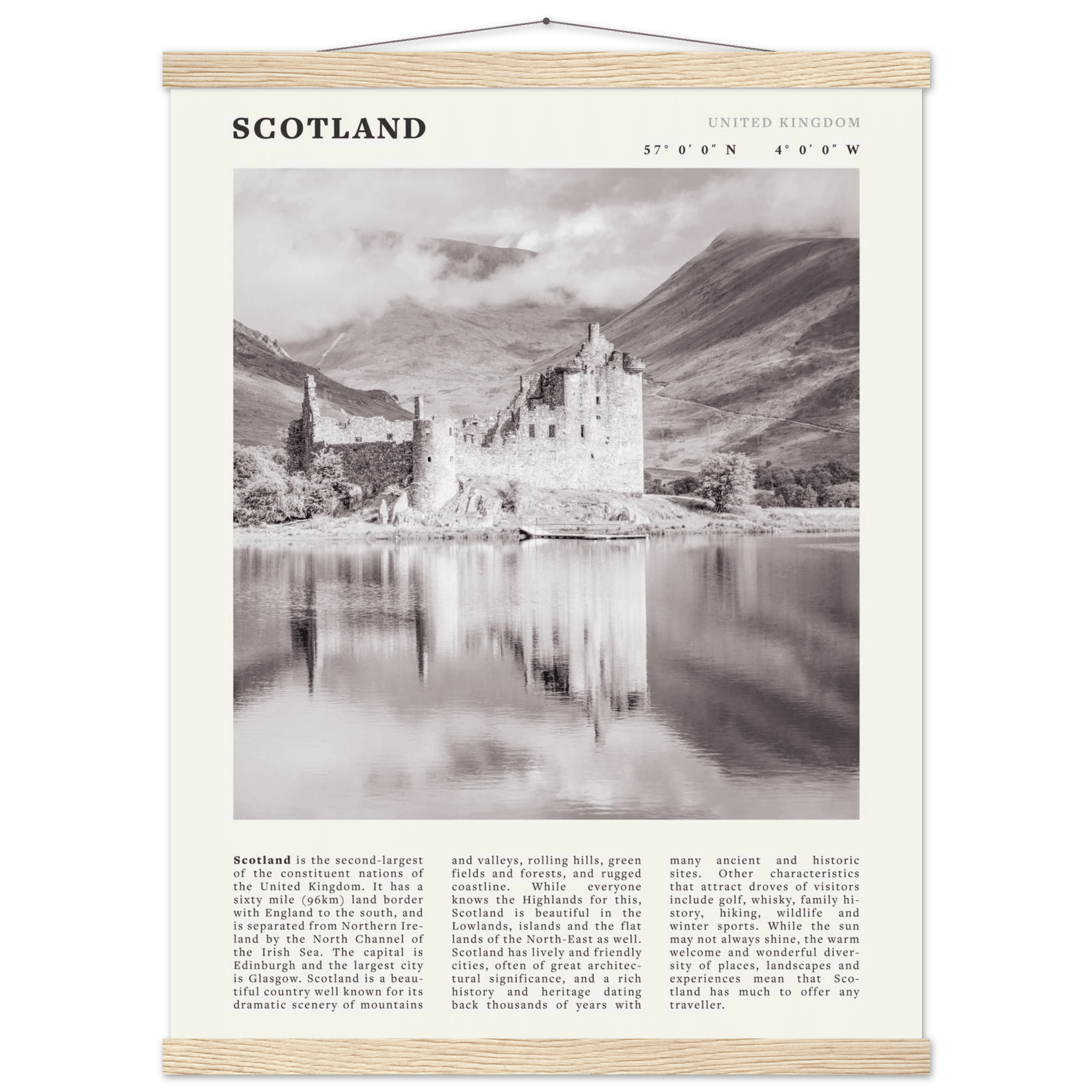 Scotland Poster | Black & White Highland Castle Wall Art | UK Travel Print Decor - Evergreen Posters