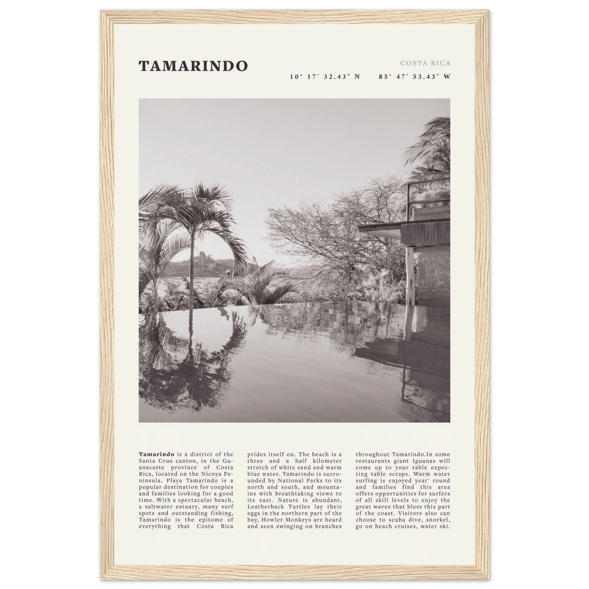 Tamarindo Poster | Black & White Costa Rica Beach Wall Art | Surf Travel Print - Evergreen Posters