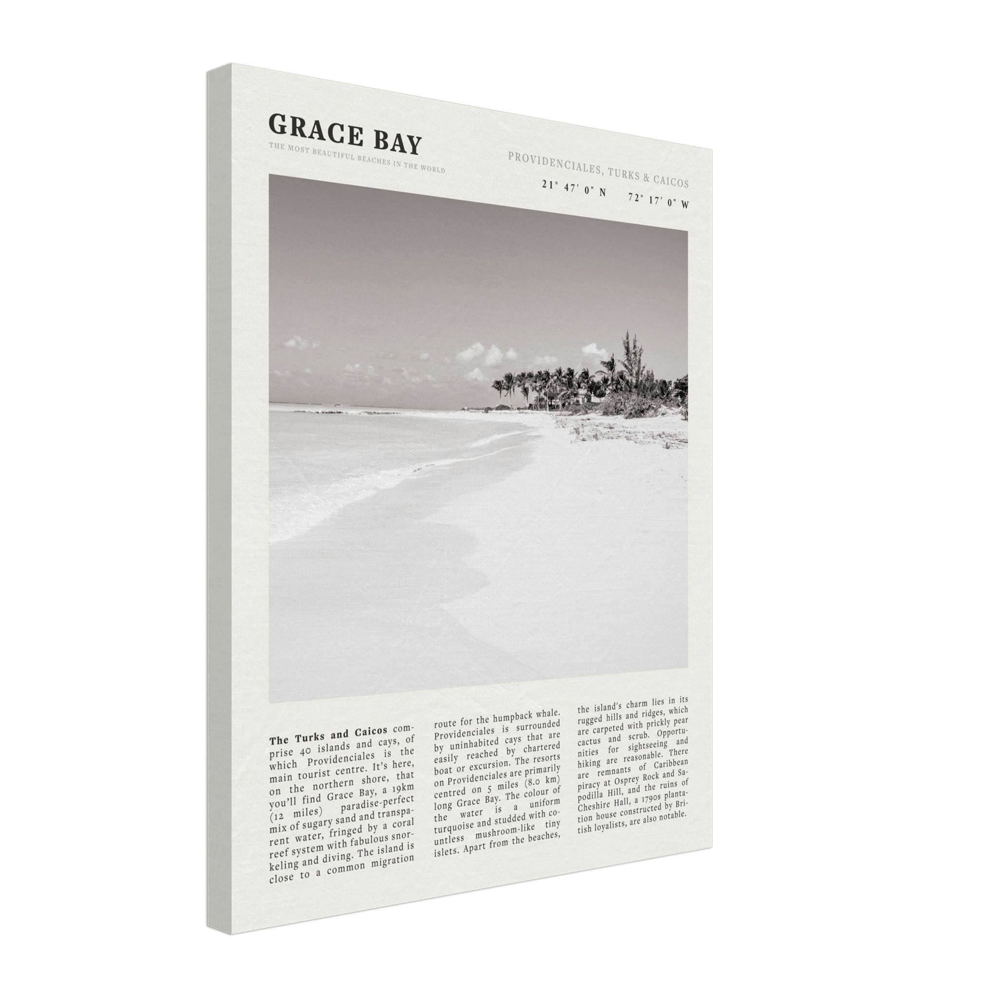 Grace Bay Poster | Black & White Turks & Caicos Wall Art | Caribbean Beach Print - Evergreen Posters