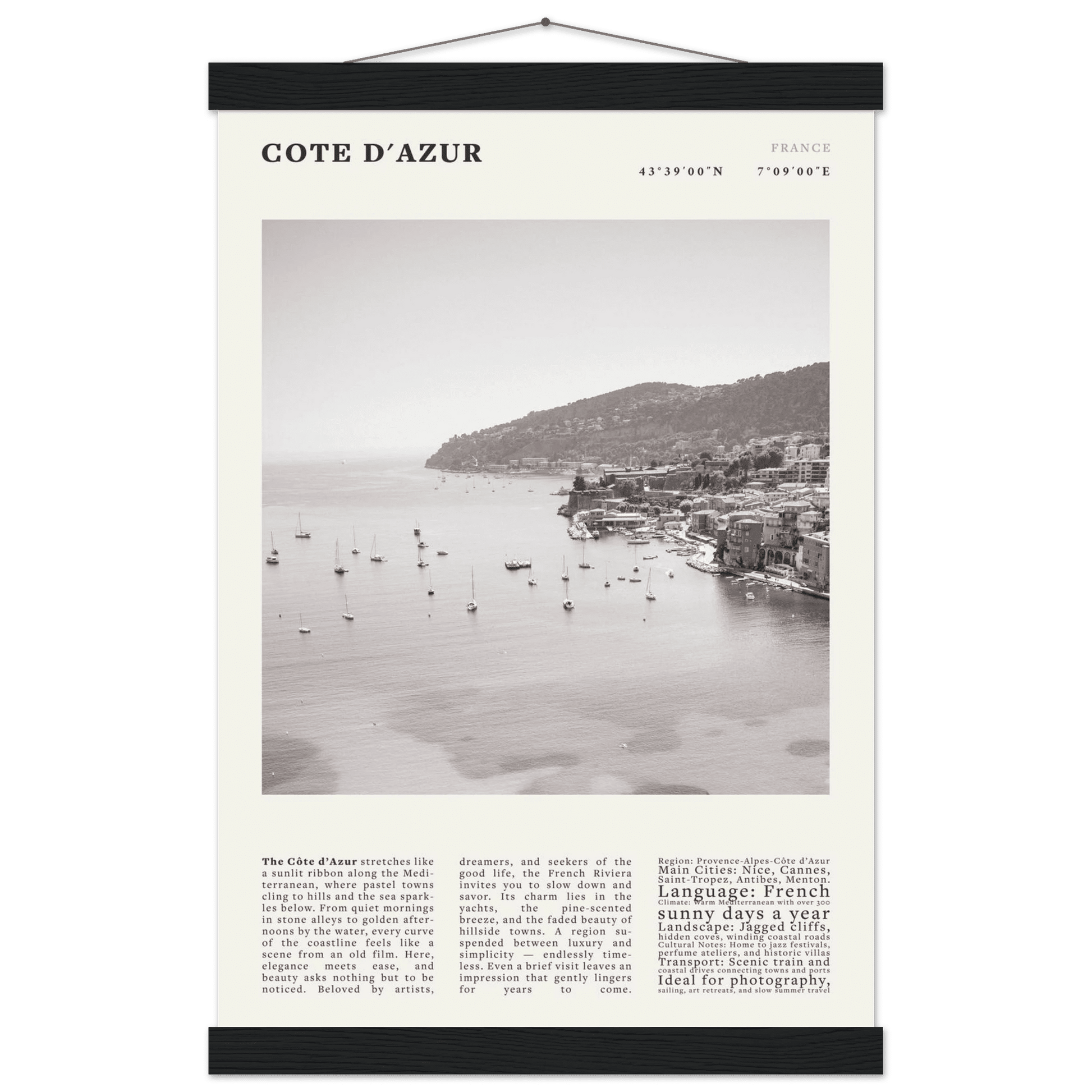 Côte d'Azur Poster Black and White – Vintage French Riviera Coast Print (Digital & Printed Options) - Evergreen Posters