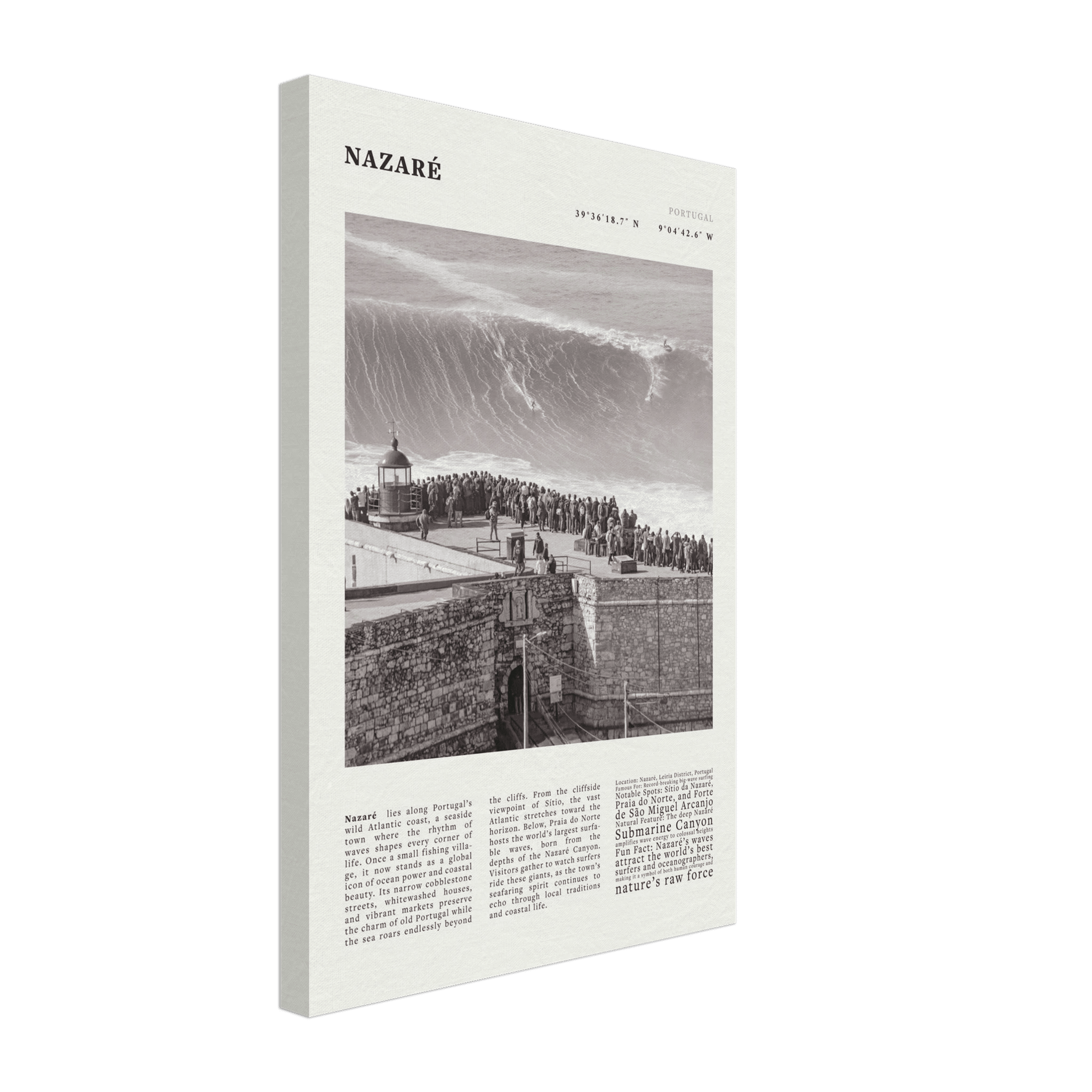 Nazaré Portugal Poster Black and White – Vintage Big Waves Surf Print (Digital & Printed Options) - Evergreen Posters