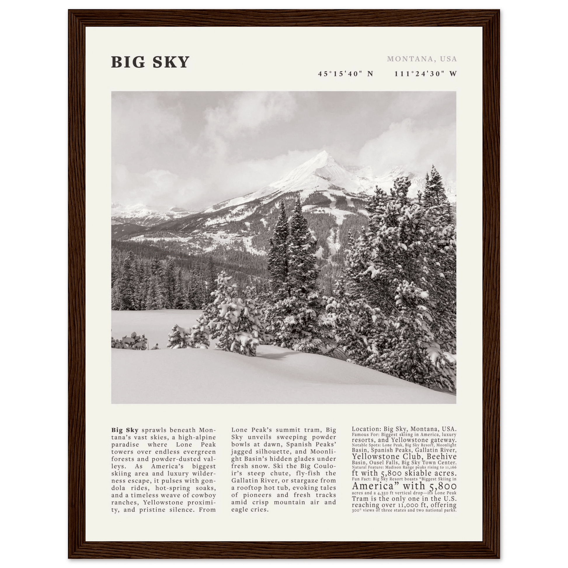 Big Sky Montana Poster Black and White – Vintage Lone Peak Ski Resort Print (Digital & Printed Options) - Evergreen Posters
