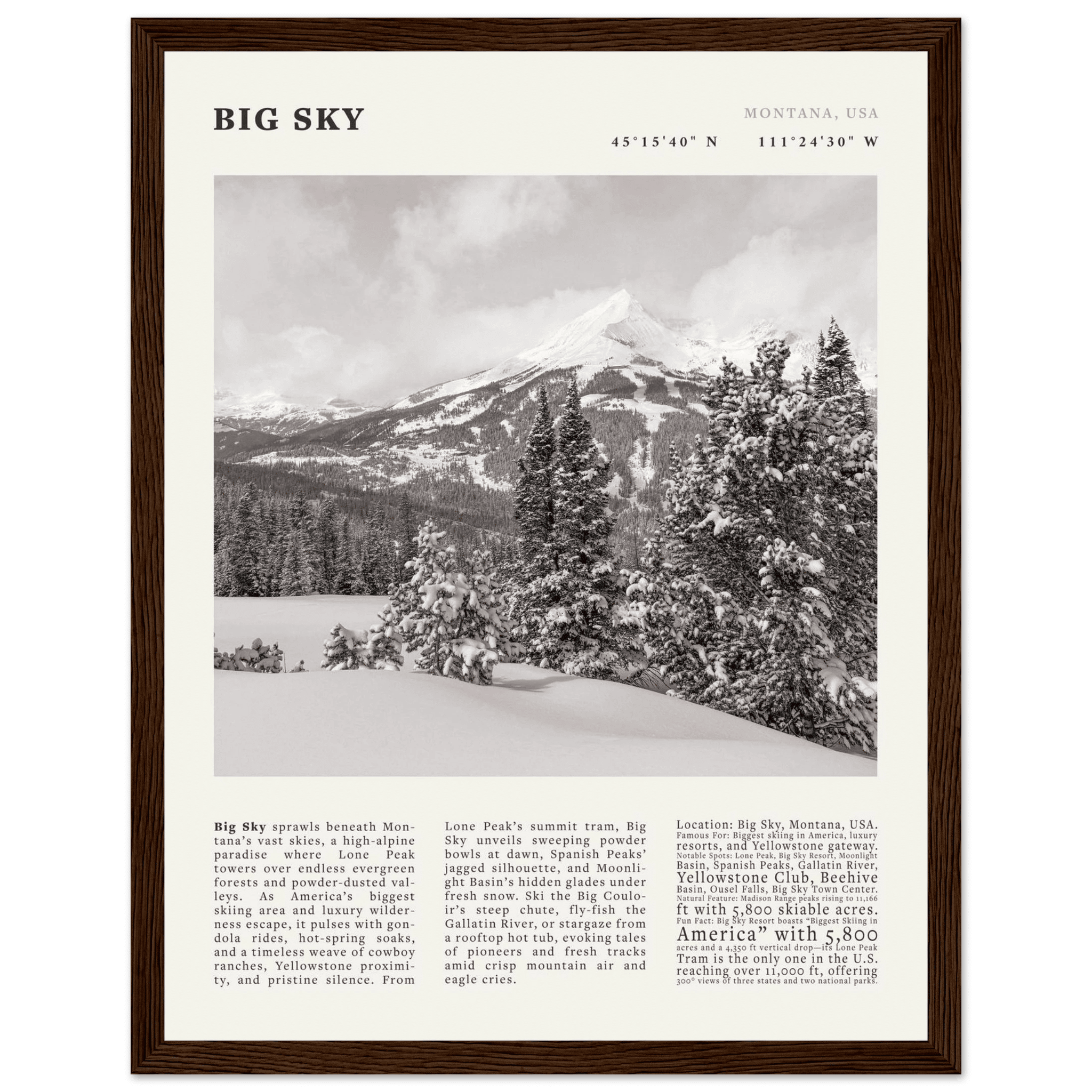 Big Sky Montana Poster Black and White – Vintage Lone Peak Ski Resort Print (Digital & Printed Options) - Evergreen Posters