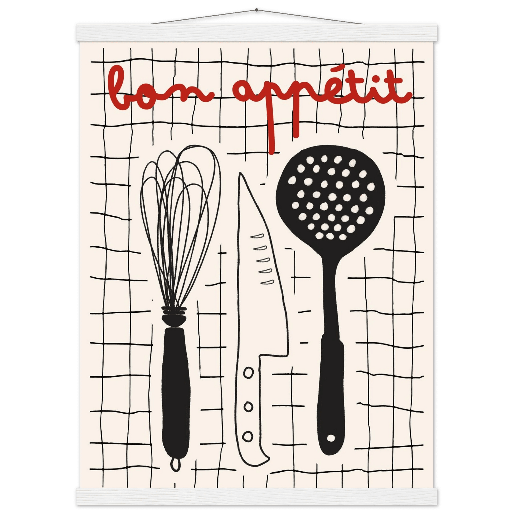 Bon Appétit French Kitchen Print | Bold Black Red Wall Art Poster - Evergreen Posters