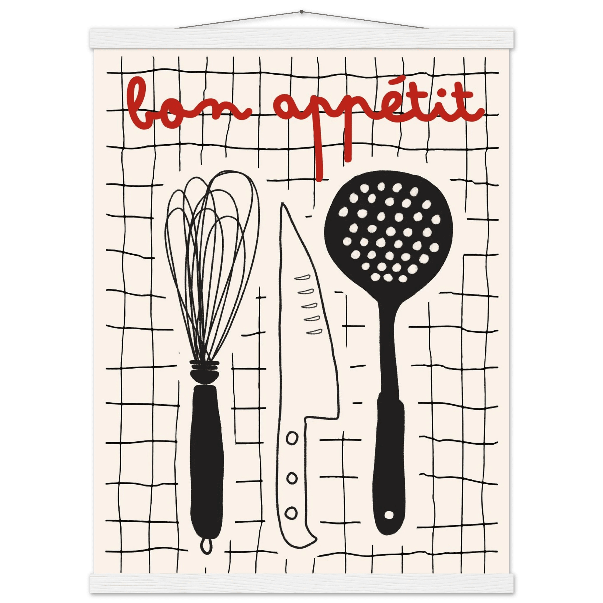 Bon Appétit French Kitchen Print | Bold Black Red Wall Art Poster - Evergreen Posters