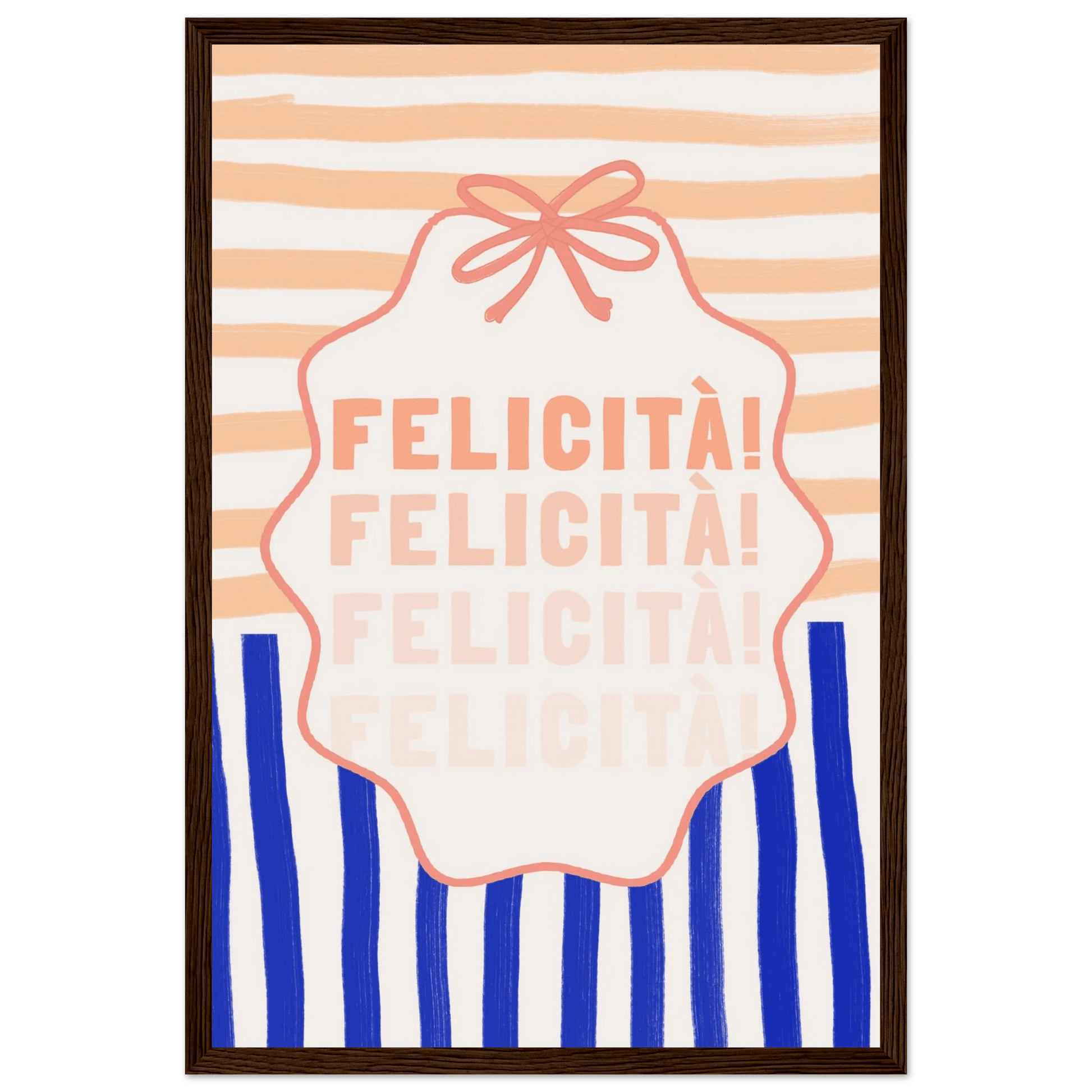 Felicità Italian Happiness Quote Print | Coquette Stripe Wall Art - Evergreen Posters