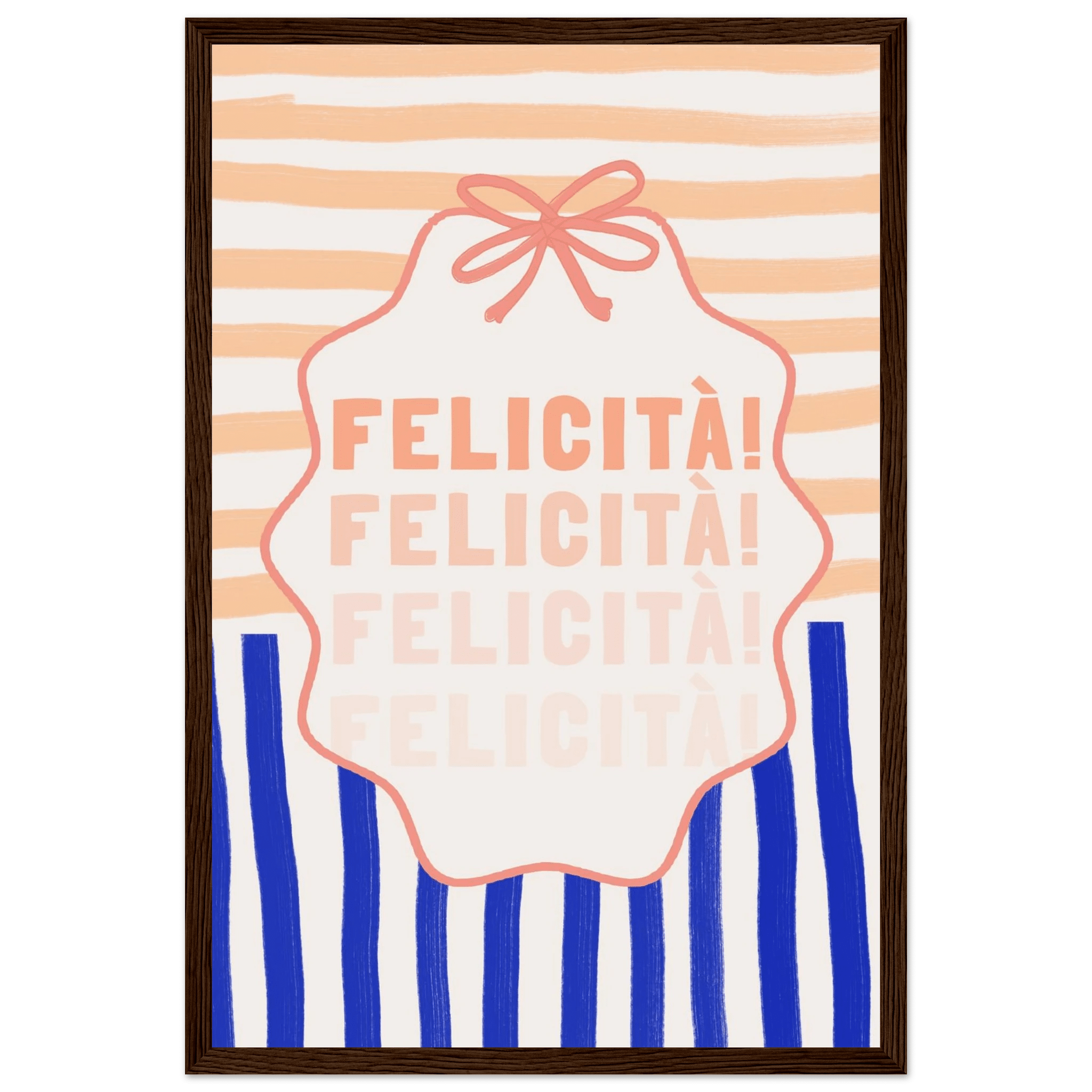 Felicità Italian Happiness Quote Print | Coquette Stripe Wall Art - Evergreen Posters