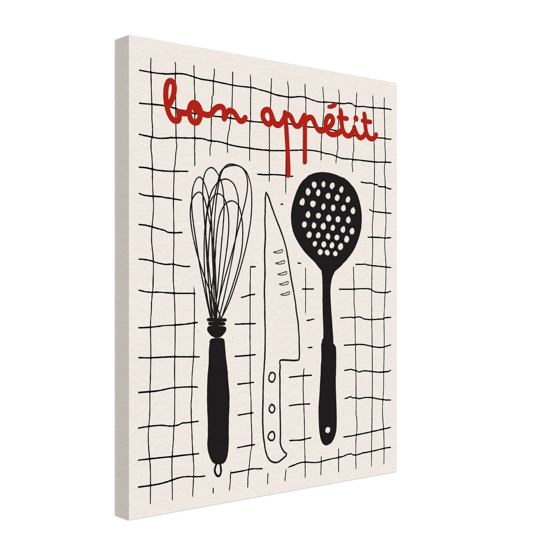 Bon Appétit French Kitchen Print | Bold Black Red Wall Art Poster - Evergreen Posters
