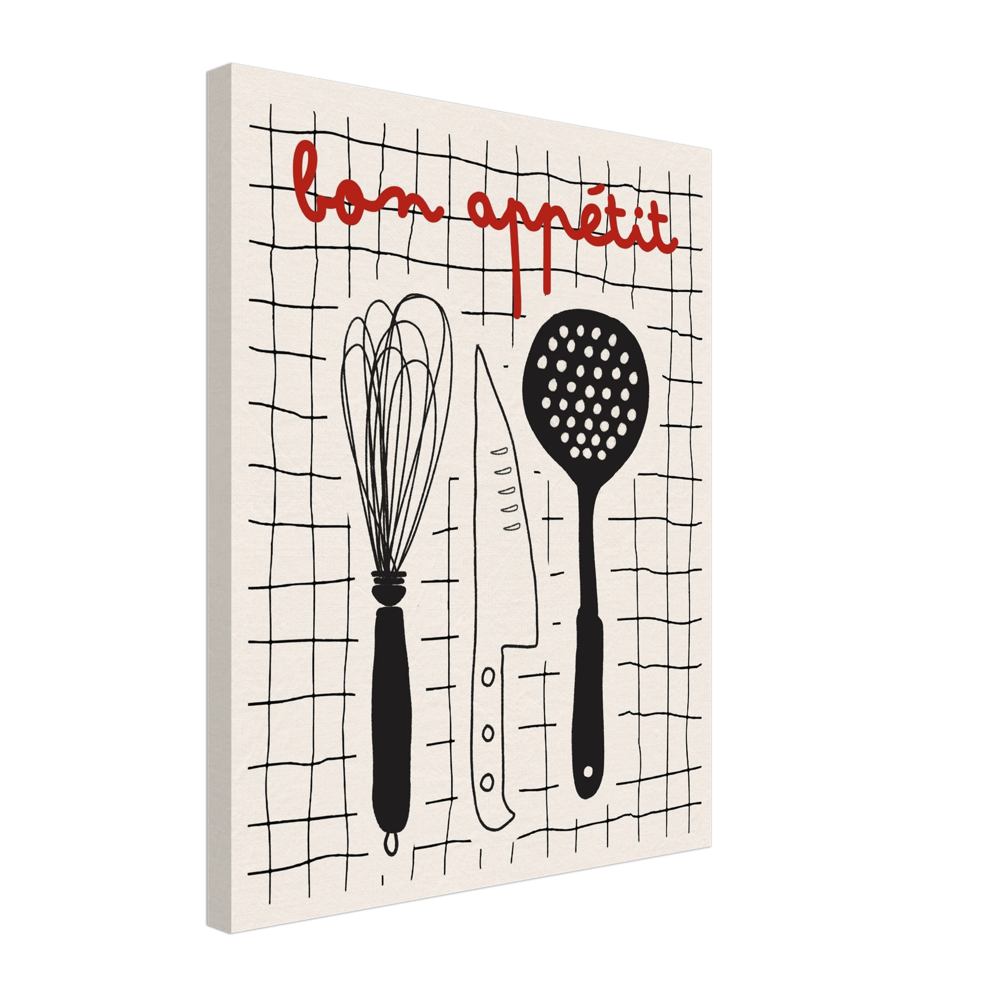 Bon Appétit French Kitchen Print | Bold Black Red Wall Art Poster - Evergreen Posters