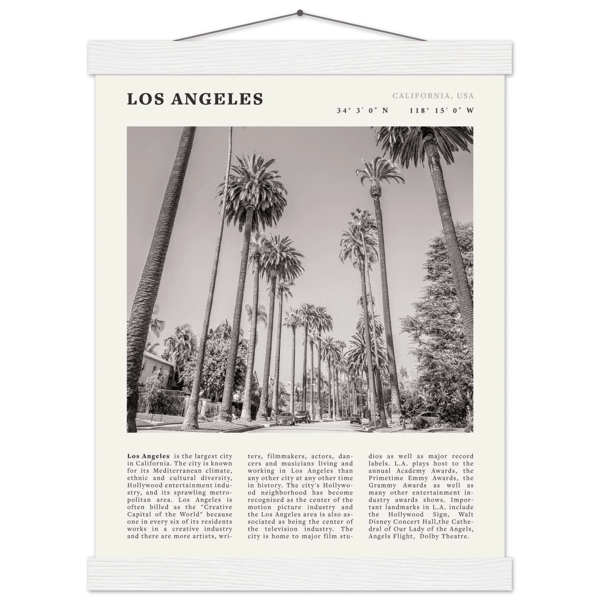 Los Angeles Poster | Black & White Palm Trees Wall Art | California Travel Print - Evergreen Posters