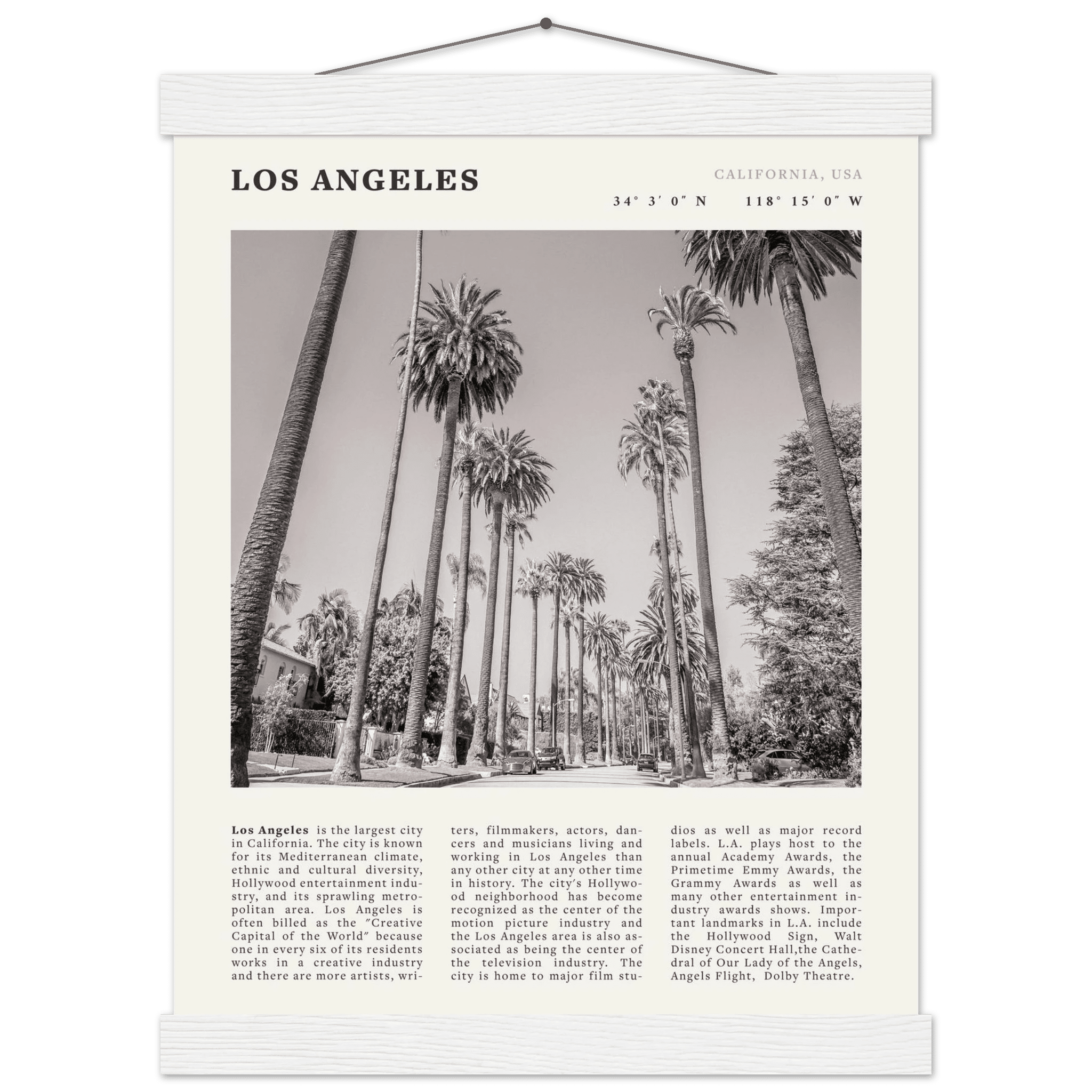 Los Angeles Poster | Black & White Palm Trees Wall Art | California Travel Print - Evergreen Posters