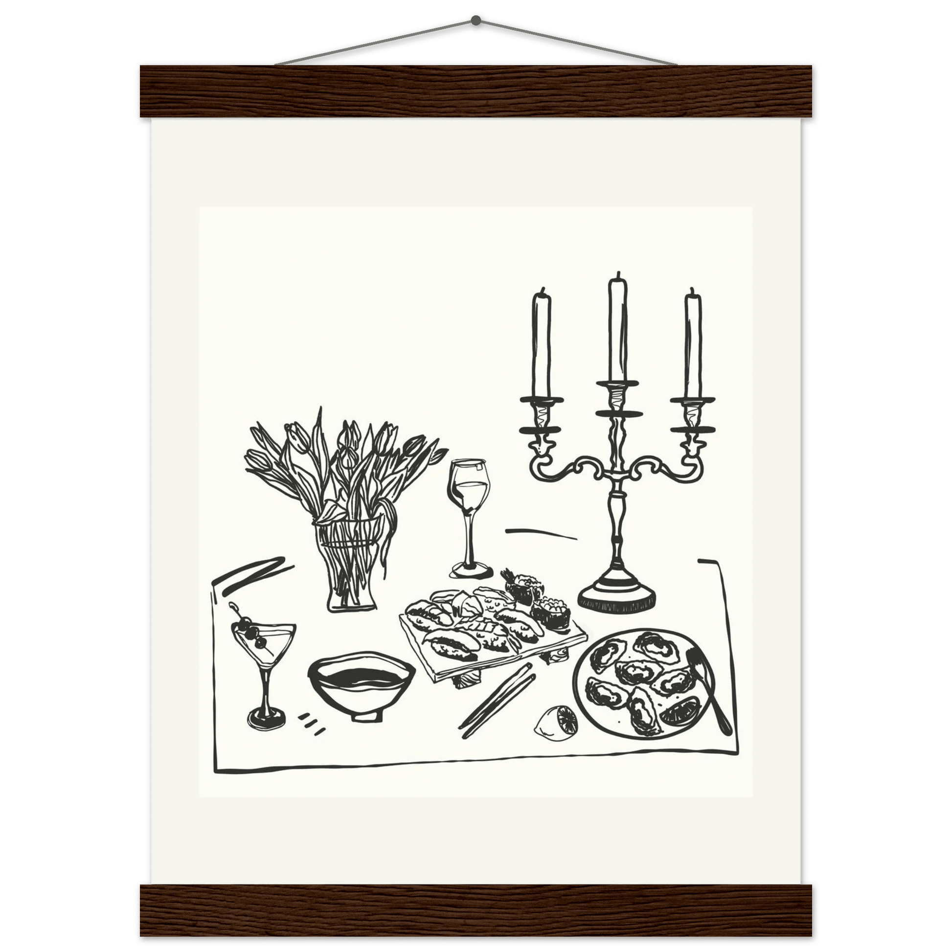 Fine Dining Table Print | Black Line Art Kitchen Wall Art | Elegant Dining Room Poster - Evergreen Posters