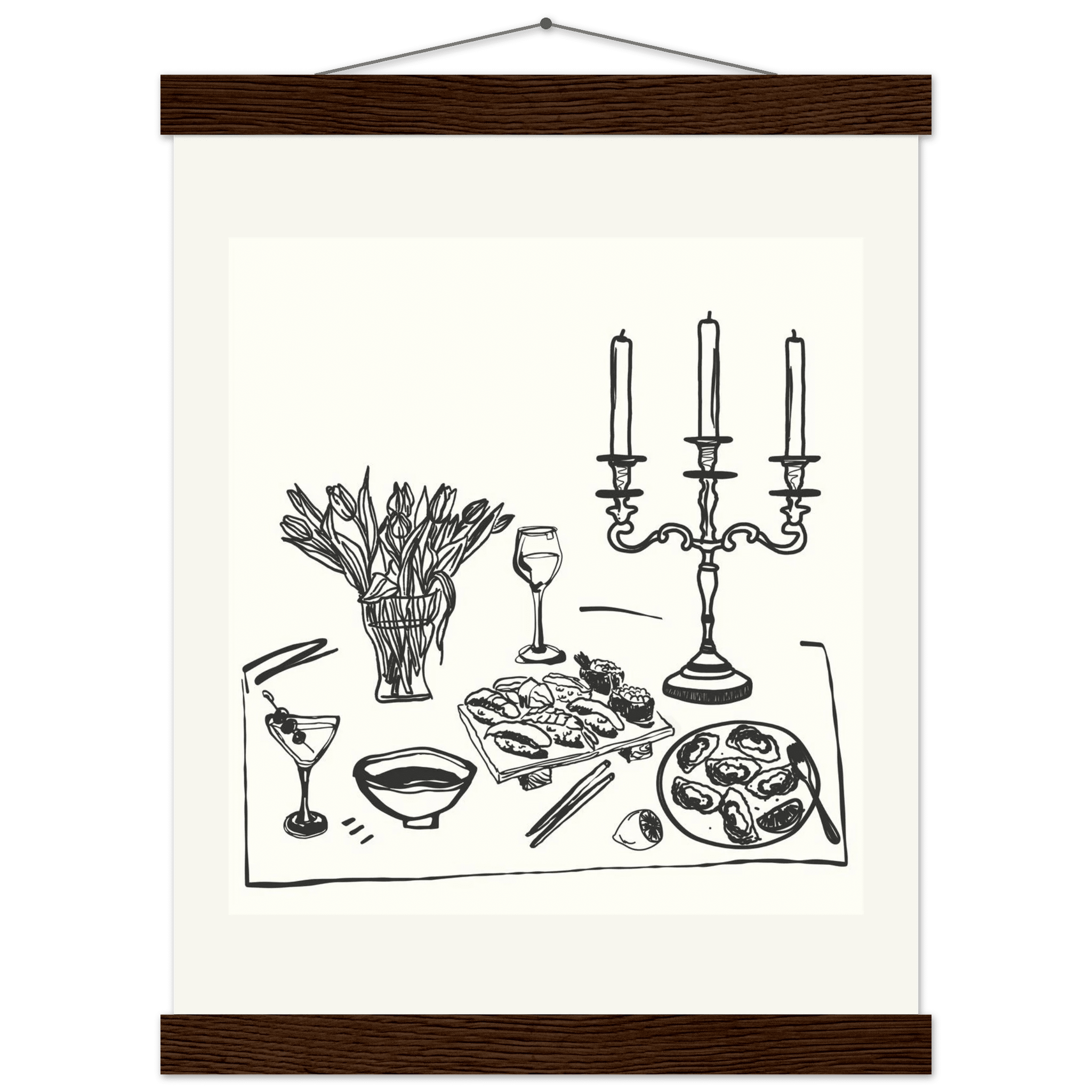 Fine Dining Table Print | Black Line Art Kitchen Wall Art | Elegant Dining Room Poster - Evergreen Posters