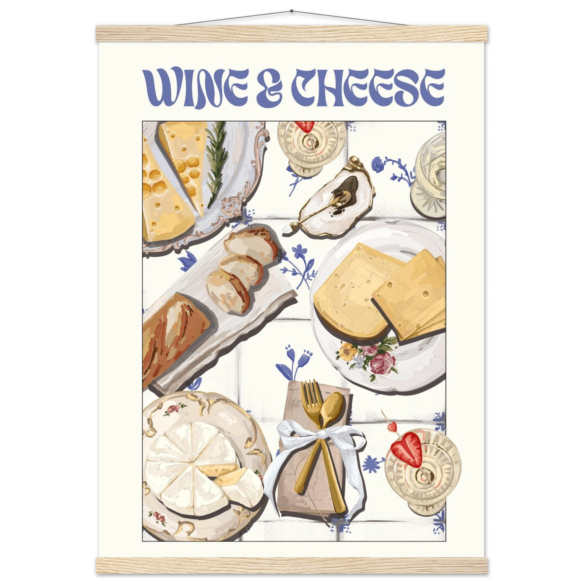 Wine & Cheese Poster – Elegant Kitchen & Dining Wall Art Print (Digital & Printed Options) - Evergreen Posters