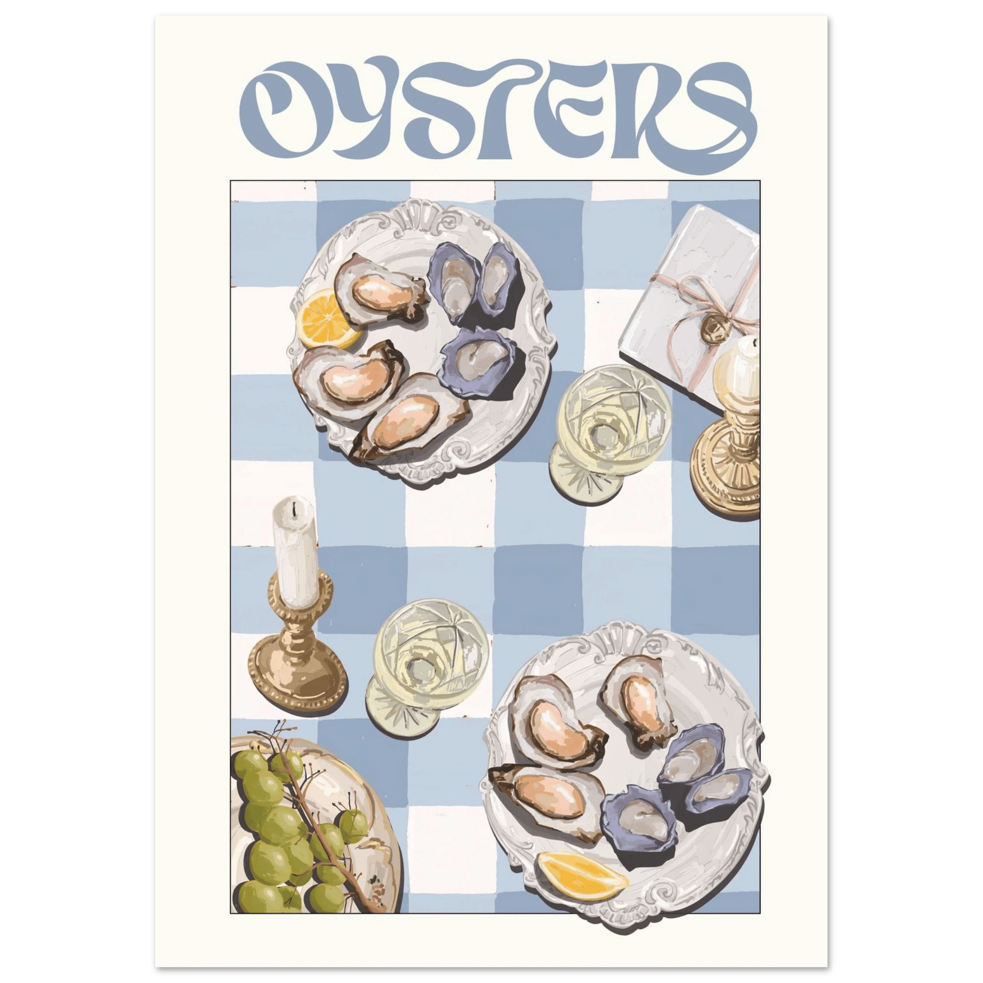 Oysters Poster – Playful Seafood Kitchen Wall Art Print (Digital & Printed Options) - Evergreen Posters
