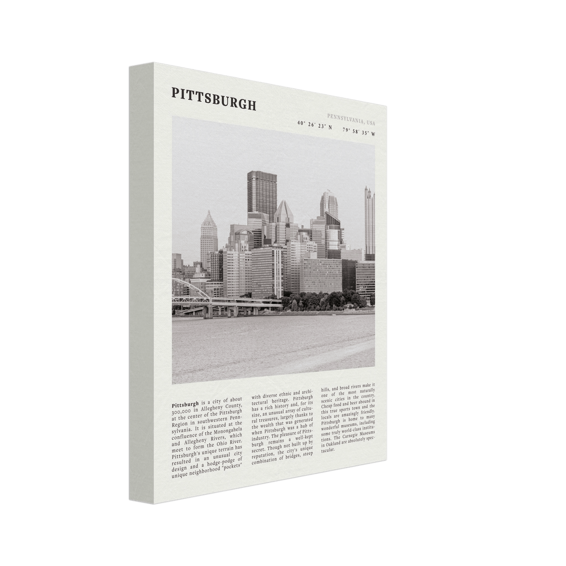 Pittsburgh Poster | Black & White Pennsylvania Skyline Wall Art | PA Travel Print - Evergreen Posters