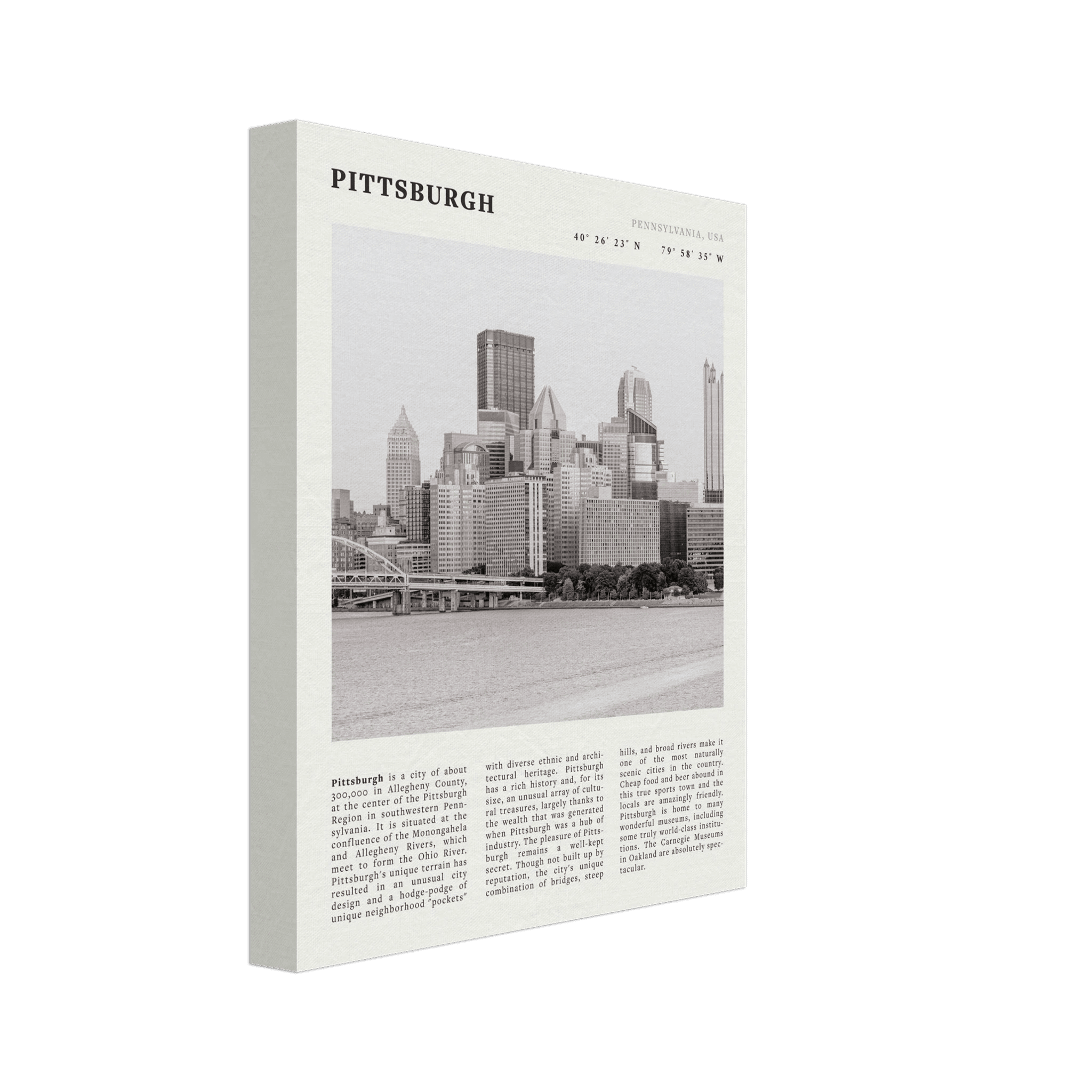 Pittsburgh Poster | Black & White Pennsylvania Skyline Wall Art | PA Travel Print - Evergreen Posters