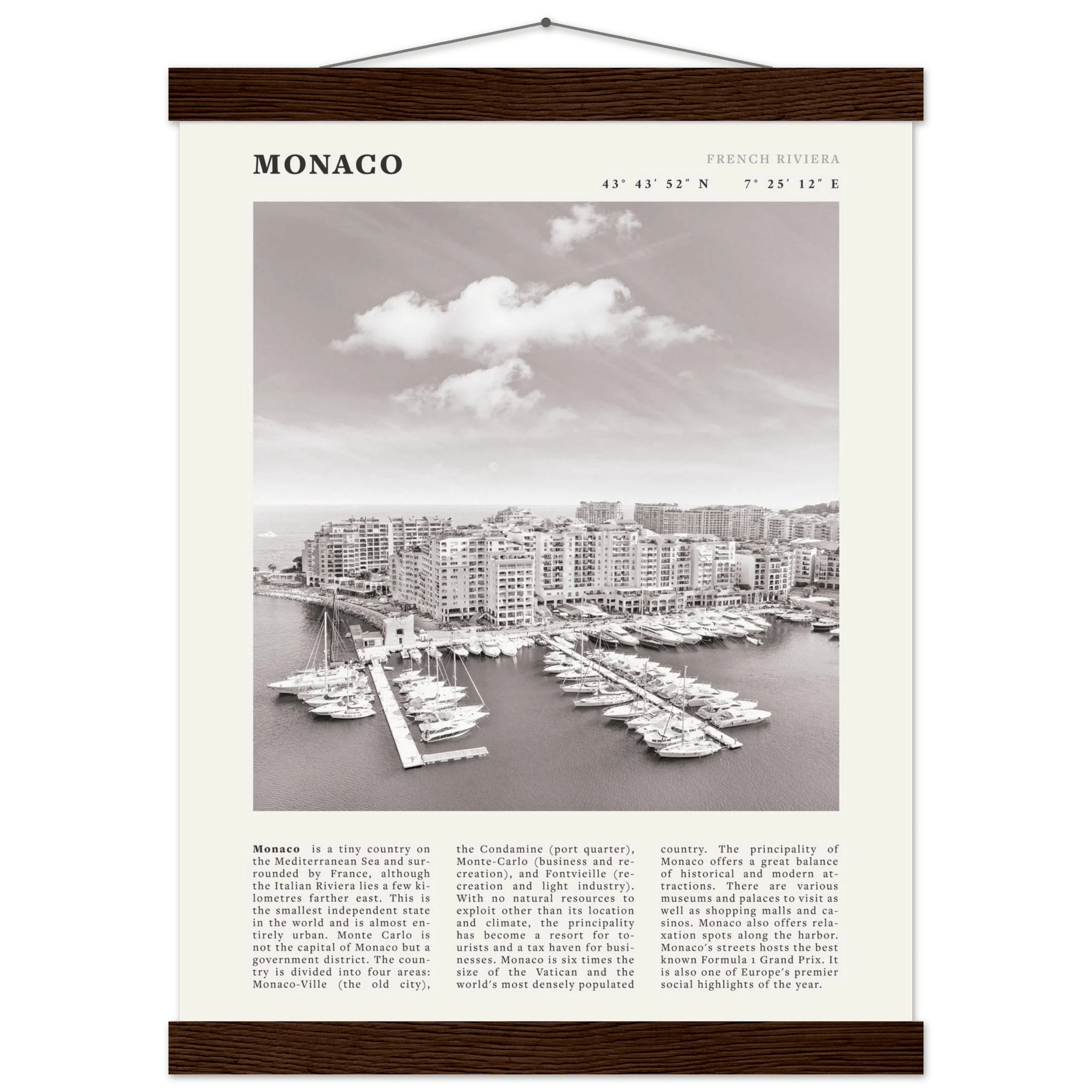Monaco Poster Black and White – Vintage Monte Carlo Harbor Print (Digital & Printed Options) - Evergreen Posters
