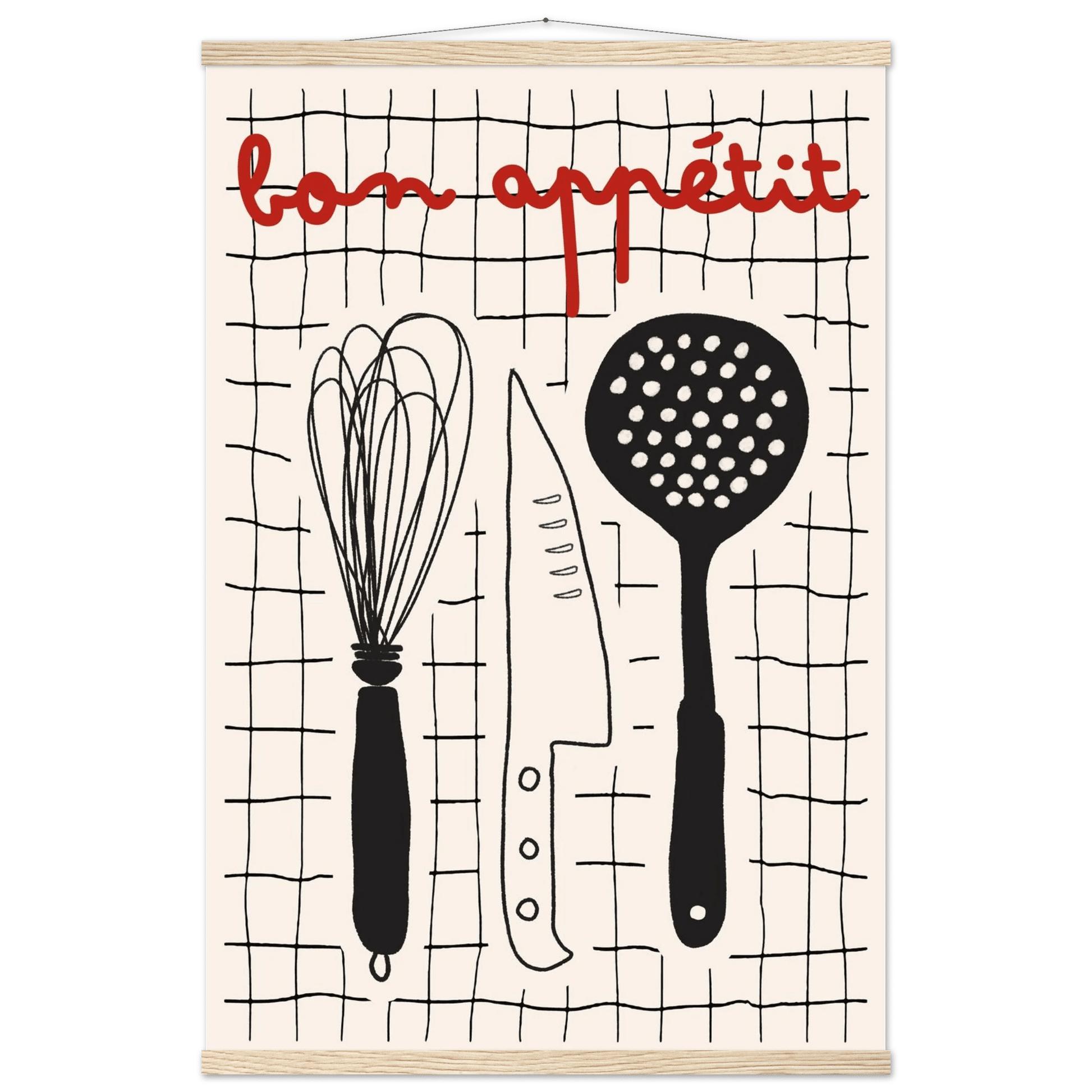 Bon Appétit French Kitchen Print | Bold Black Red Wall Art Poster - Evergreen Posters