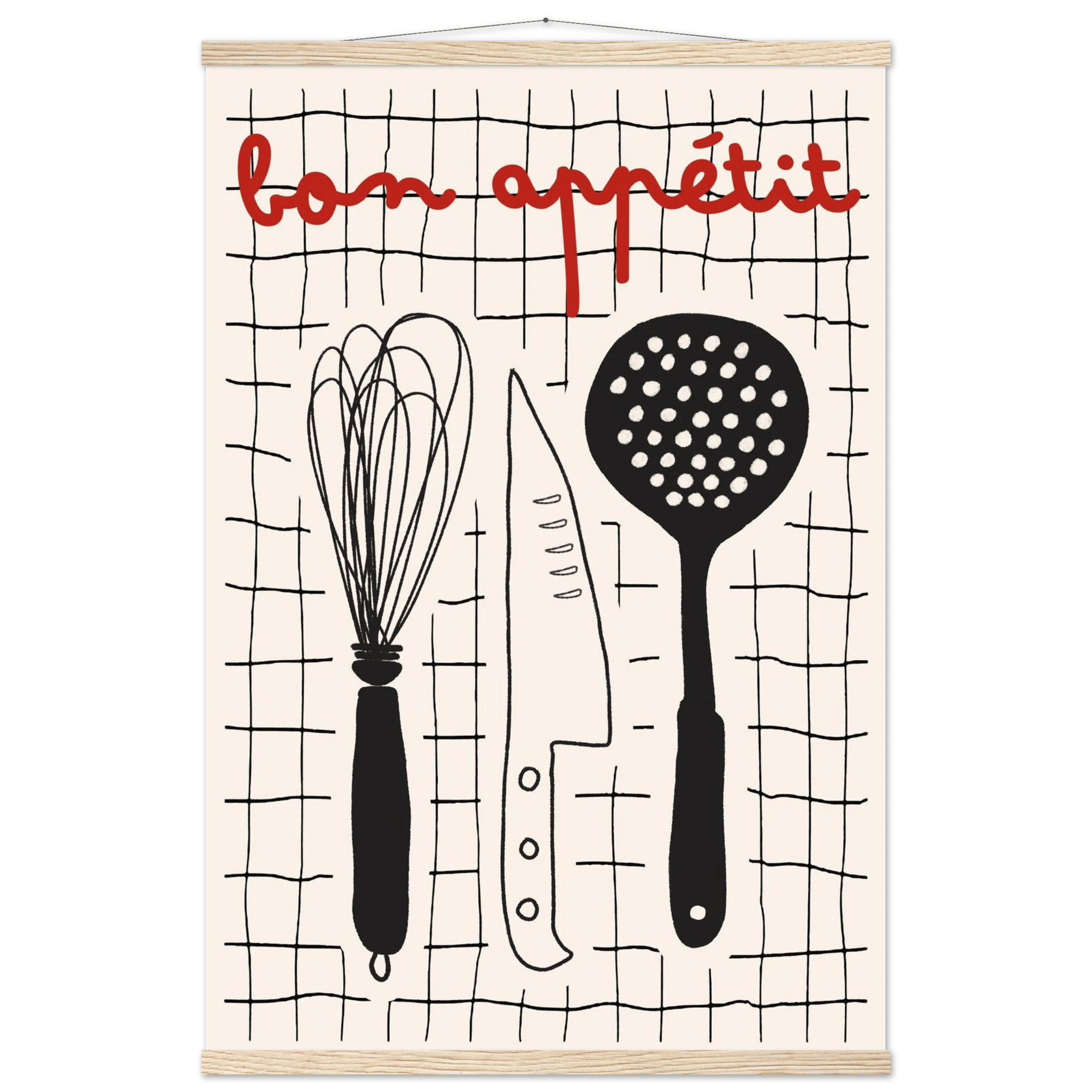 Bon Appétit French Kitchen Print | Bold Black Red Wall Art Poster - Evergreen Posters