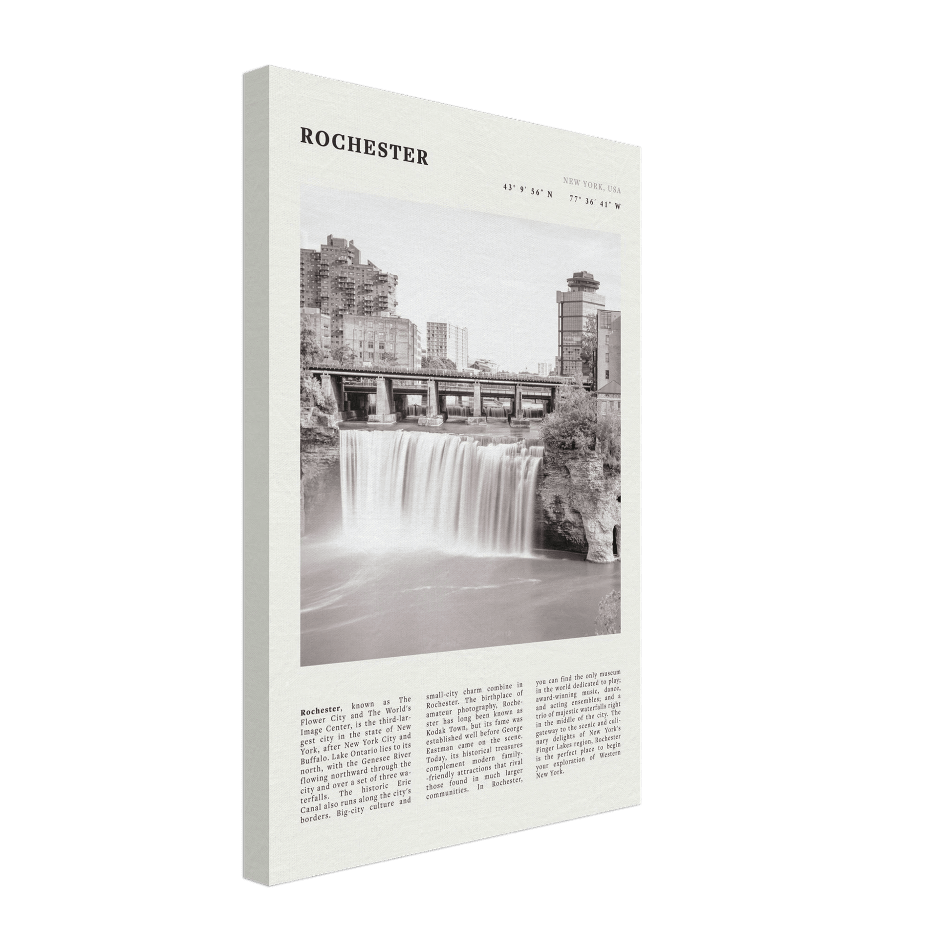 Rochester Poster | Black & White High Falls Wall Art | New York Travel Print - Evergreen Posters