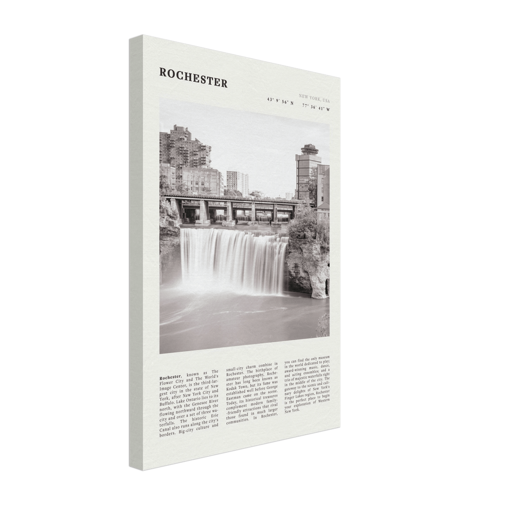 Rochester Poster | Black & White High Falls Wall Art | New York Travel Print - Evergreen Posters