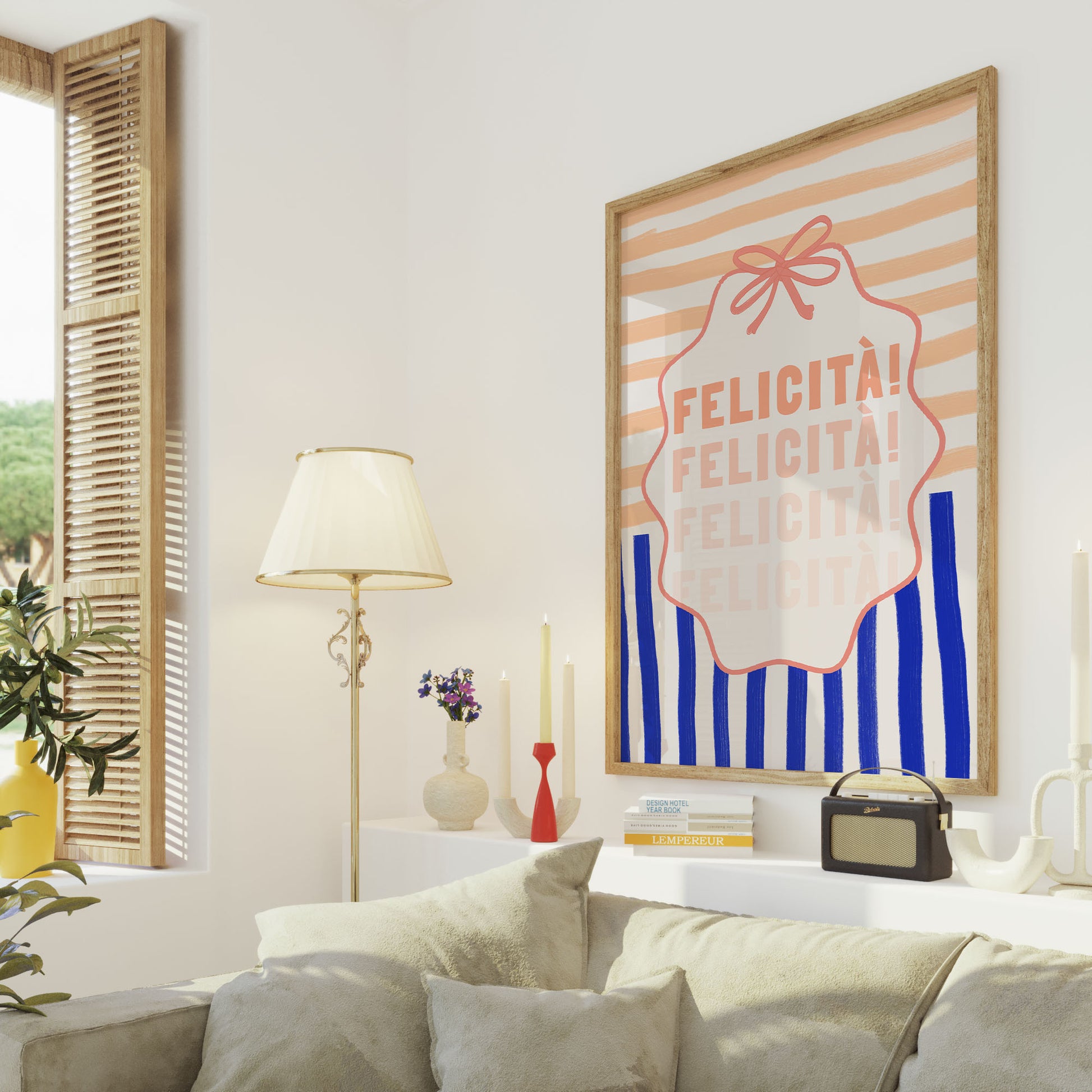 Felicità Italian Happiness Quote Print | Coquette Stripe Wall Art - Evergreen Posters