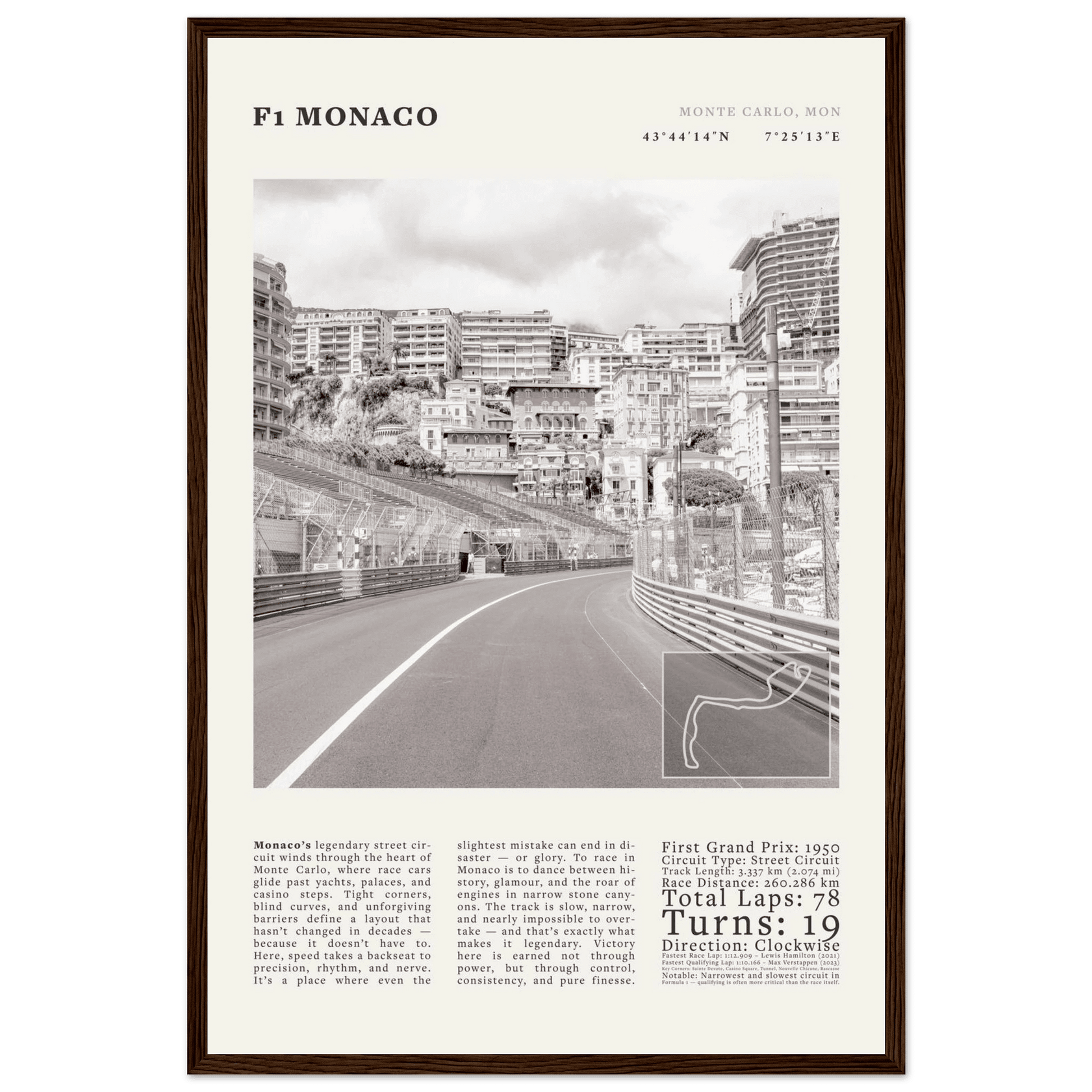 F1 Monaco Poster Black and White – Vintage Monte Carlo Street Circuit Print (Digital & Printed Options) - Evergreen Posters