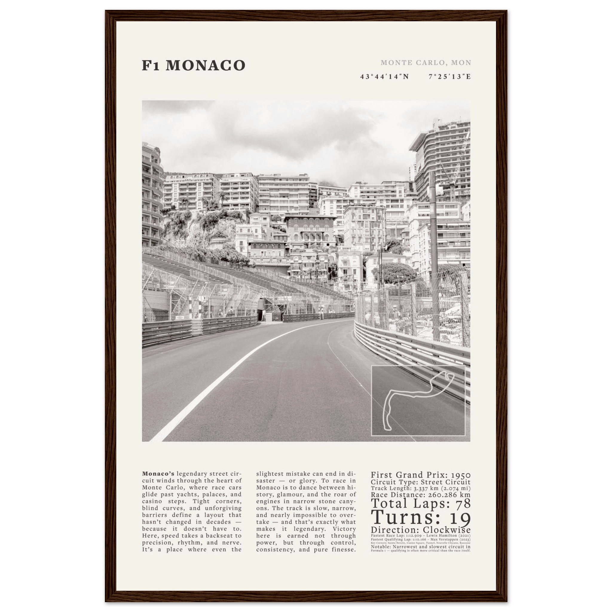 F1 Monaco Poster Black and White – Vintage Monte Carlo Street Circuit Print (Digital & Printed Options) - Evergreen Posters