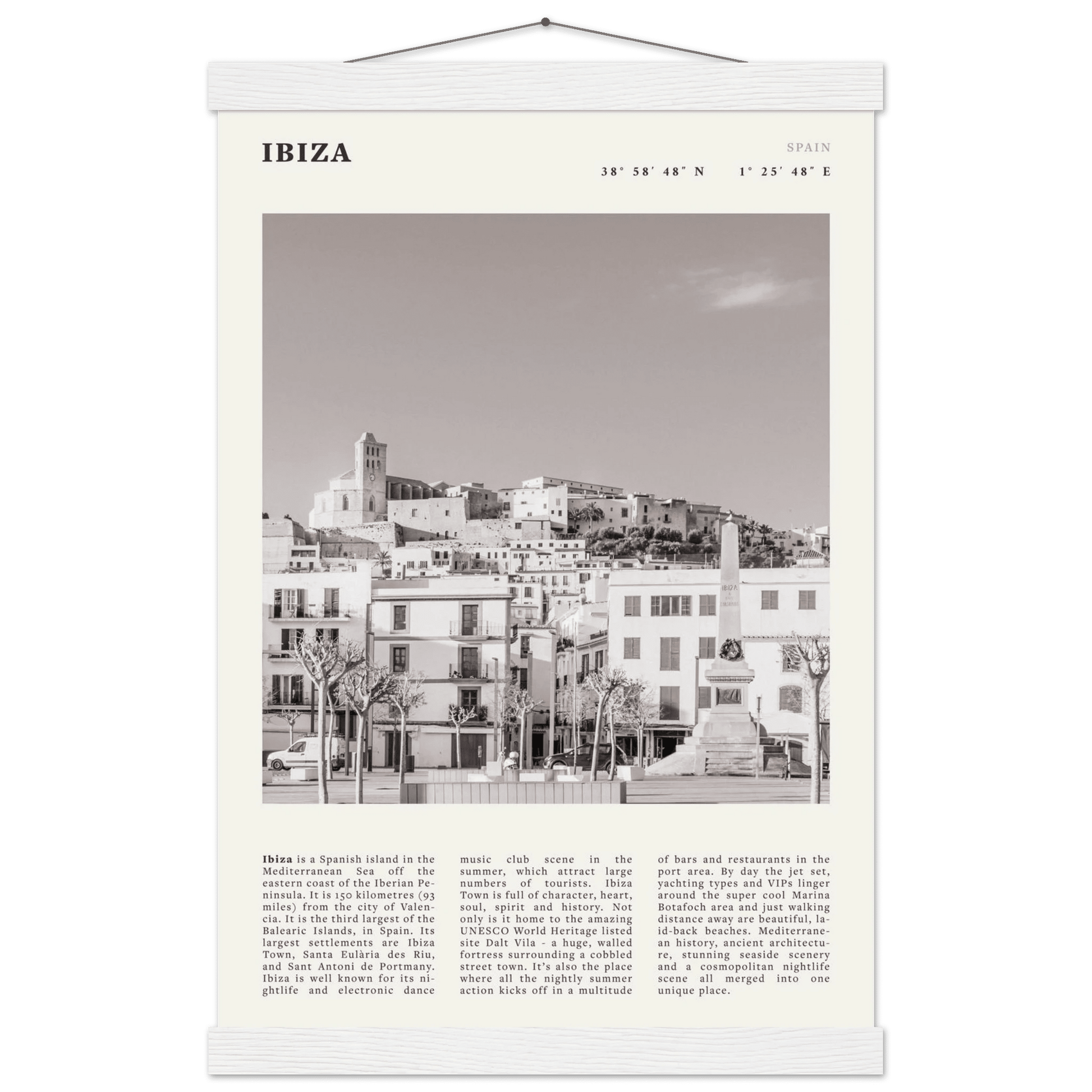 Ibiza Poster | Black & White Spanish Island Wall Art | Spain Travel Print - Evergreen Posters