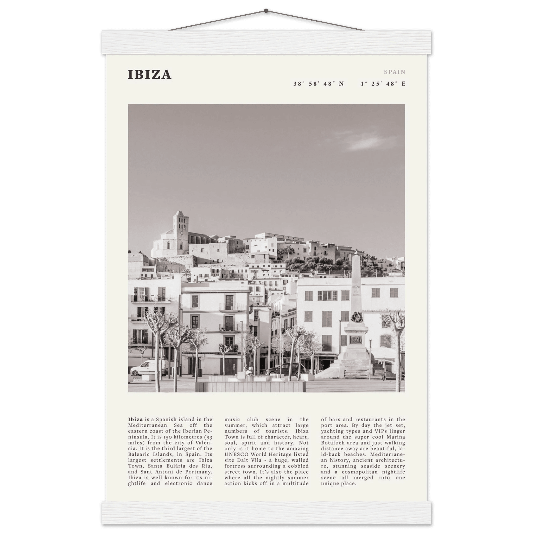 Ibiza Poster | Black & White Spanish Island Wall Art | Spain Travel Print - Evergreen Posters